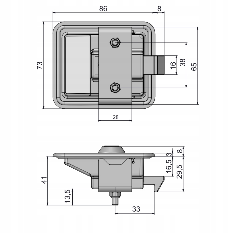 Zamek zatrzaskowy kontenerowy 86x73mm, na jeden klucz Kod producenta 116-01