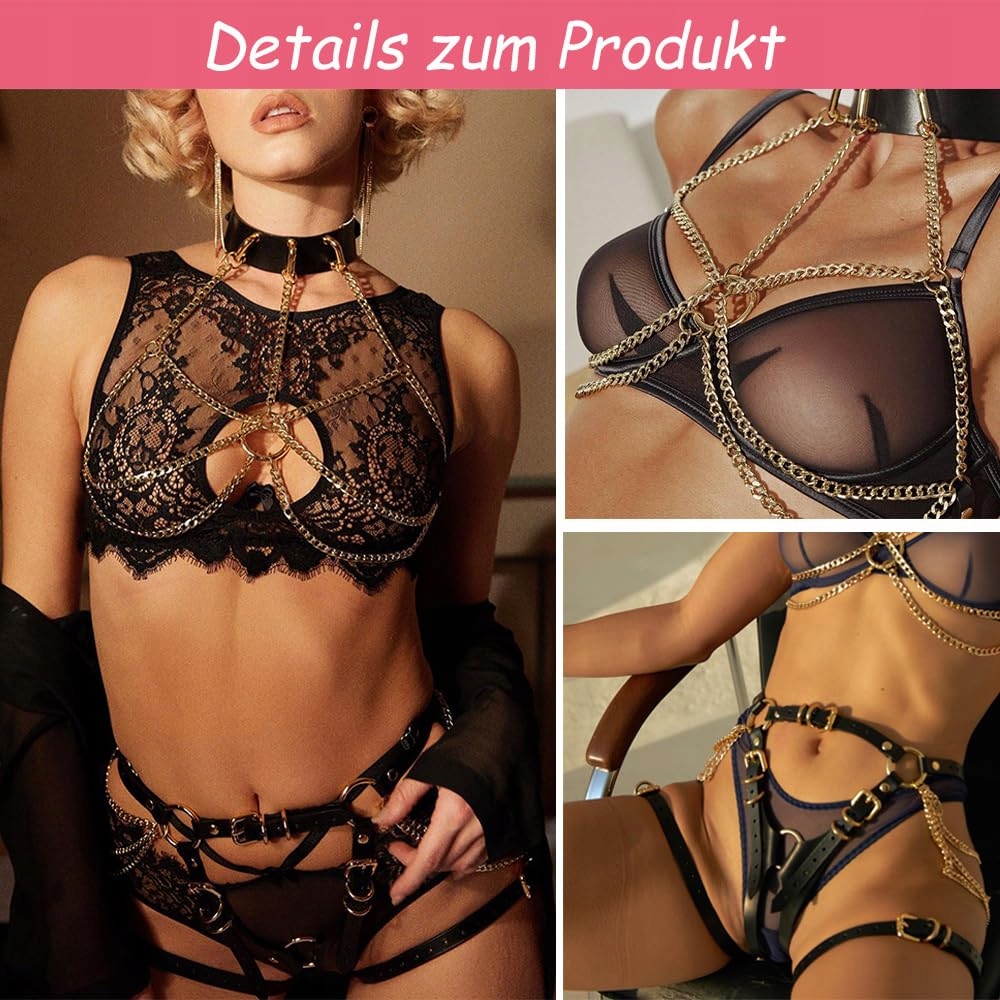YIOTMOP Skórzany Harness Damski Seksowna Bielizna Fetysz Bondage Gotycka — miniatura 5