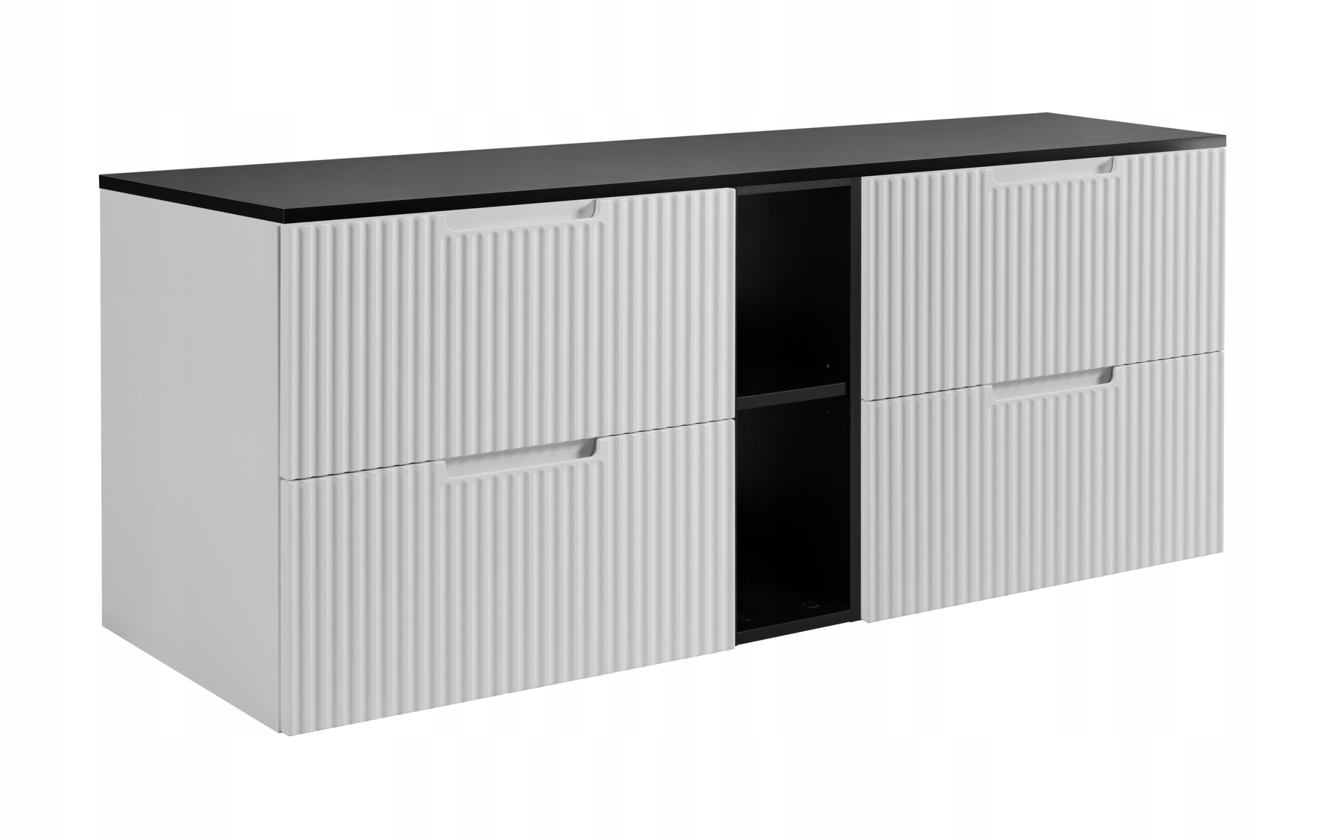 Koupelnová skříňka Pod Umyvadlo 140 bílá černá módní Rýhovaná Přední Strana Mdf