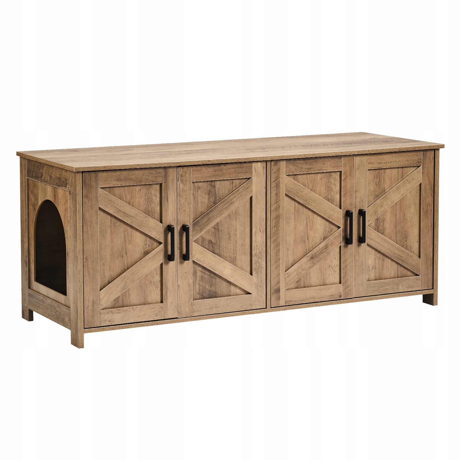 Levně Skrytá toaleta pro kočky Dřevěná skříňka na kočičí záchod se 2 místnostmi, šedobéžová