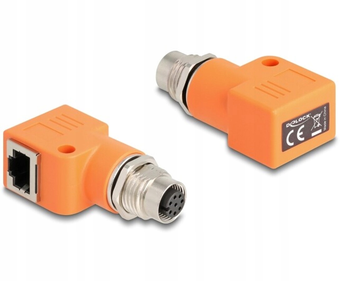 Adapter sieciowy M12 8pin A-coded żeński RJ-45 żeński kątowy Delock 60668