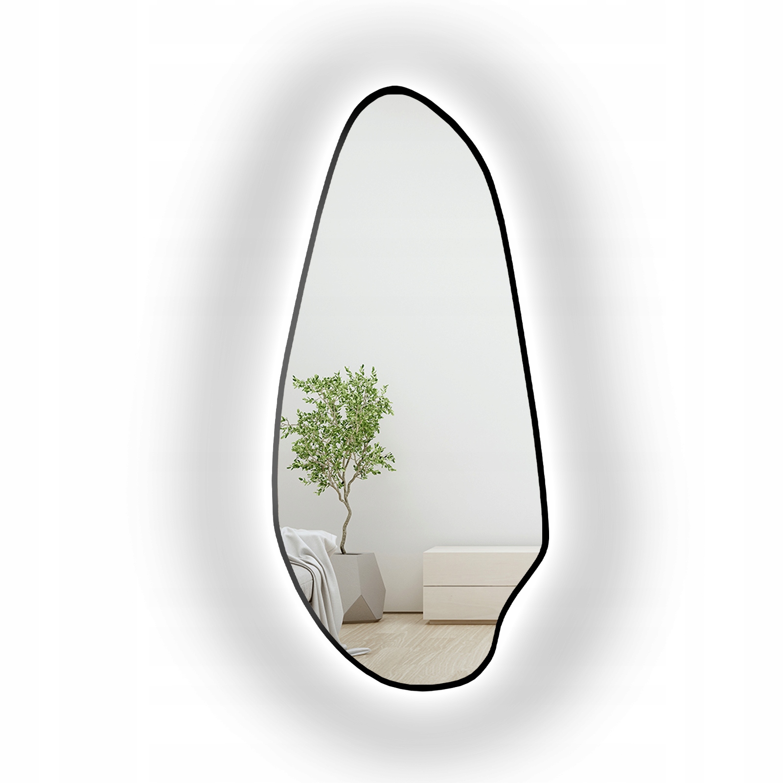 Zrcadlo v černém rámu z Mdf s Led podsvícením 73x160