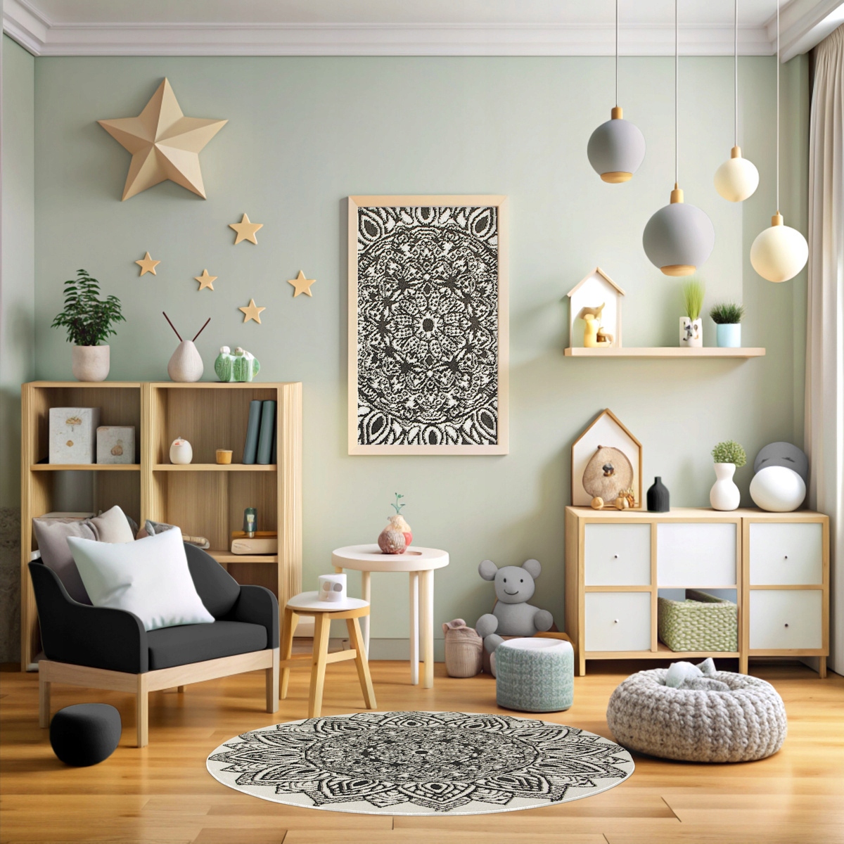 DYWAN OKRĄGŁY BIAŁY CZARNY MANDALA ROZETA DO SALONU BOHO LIMA śr. 120 cm Marka Akcila