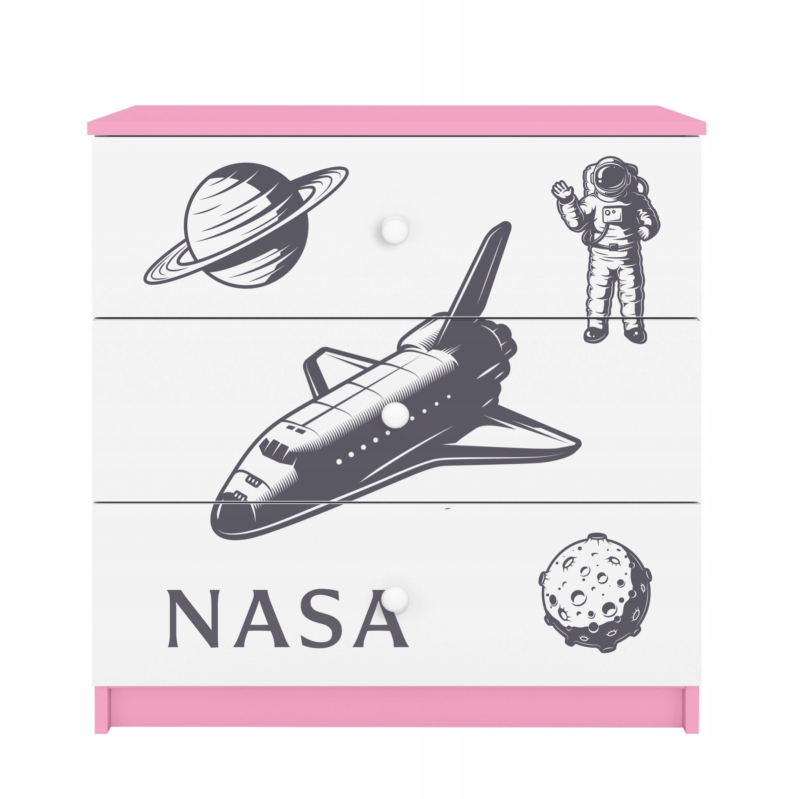 Komoda Babydreams růžová grafika Nasa 80 cm