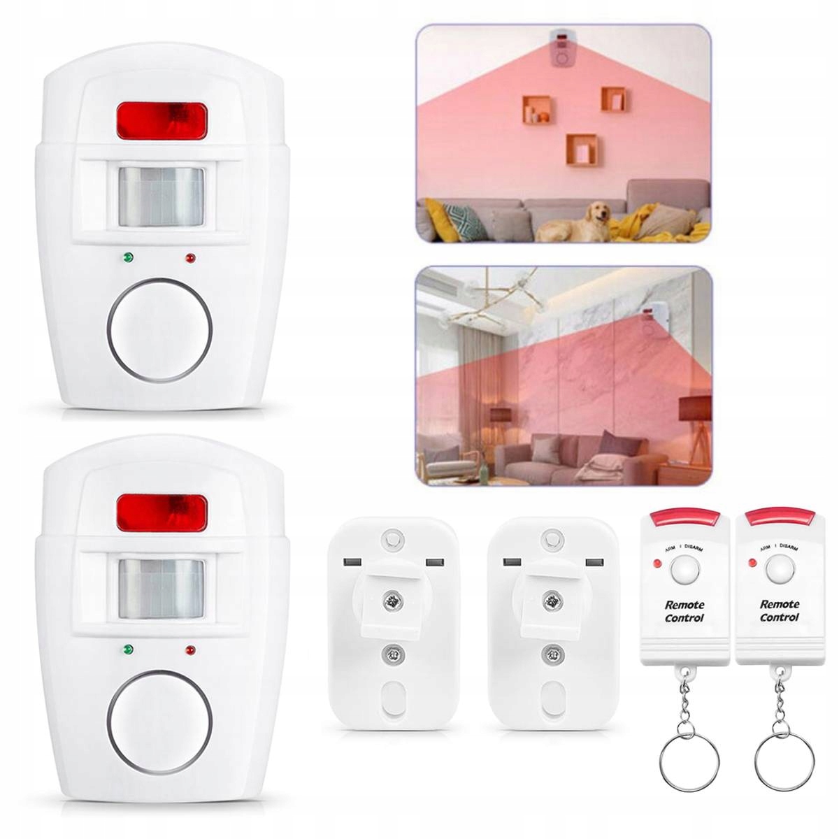 2x Bezdrátový Alarm Senzor Pohybu 105 dB Set 2 Alarmy 5 metrů