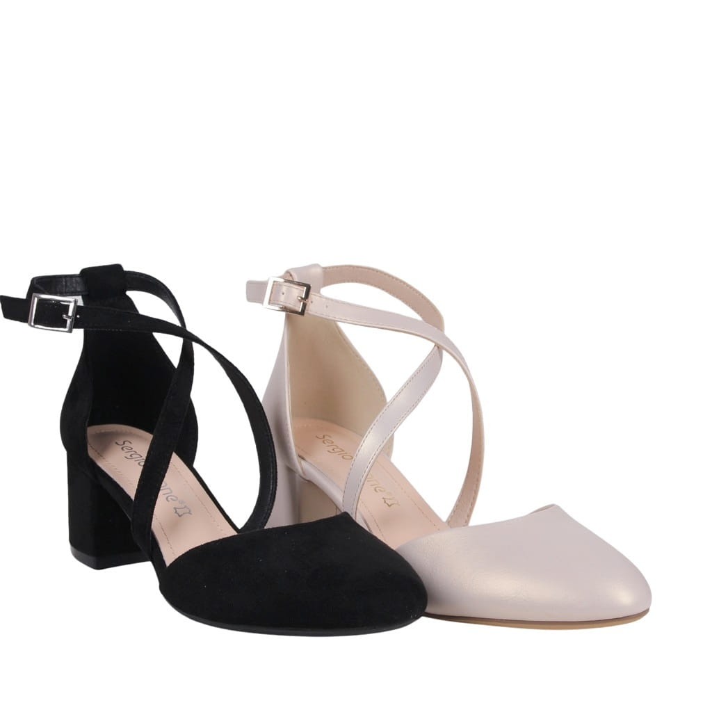 iButy DAMSKIE CZÓŁENKA BUTY NA NISKIM OBCASIE ZAPINANE NA KOSTCE CZARNE Materiał zewnętrzny skóra ekologiczna