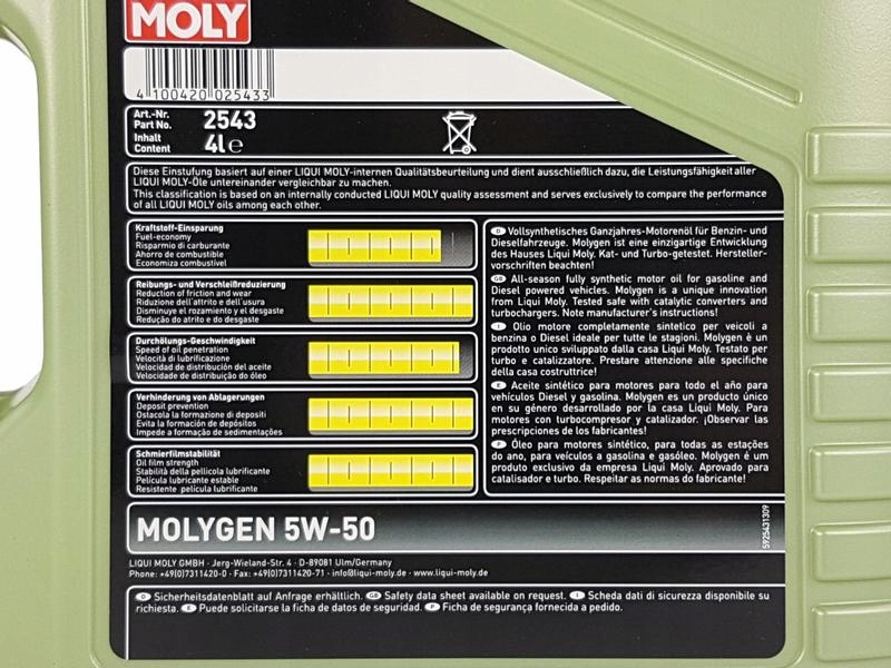 LIQUI MOLY MOLYGEN 5W50 A3/B3 VW502.00/505.00 9L Kod producenta 2542