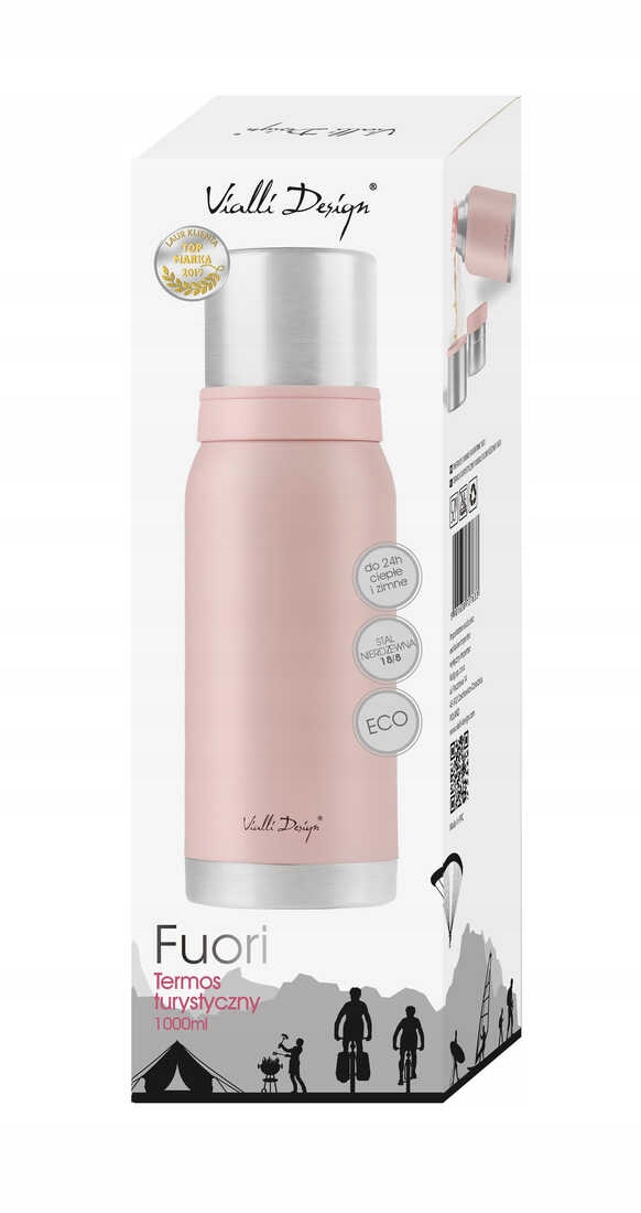 TERMOS TURYSTYCZNY FUORI 1L RÓŻOWY VIALLI DESIGN Maksymalne utrzymanie zimna do 24 h