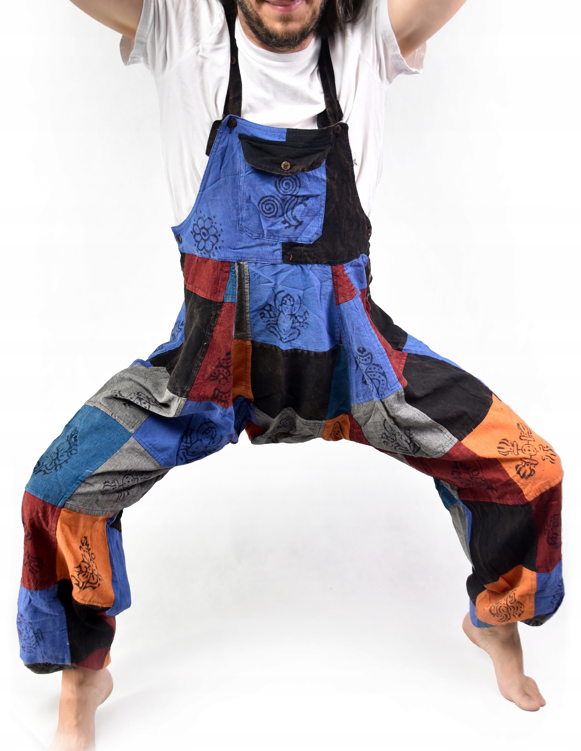 SPODNIE Ogrodniczki kolor NEPAL patchwork SZEROKIE Materiał dominujący bawełna