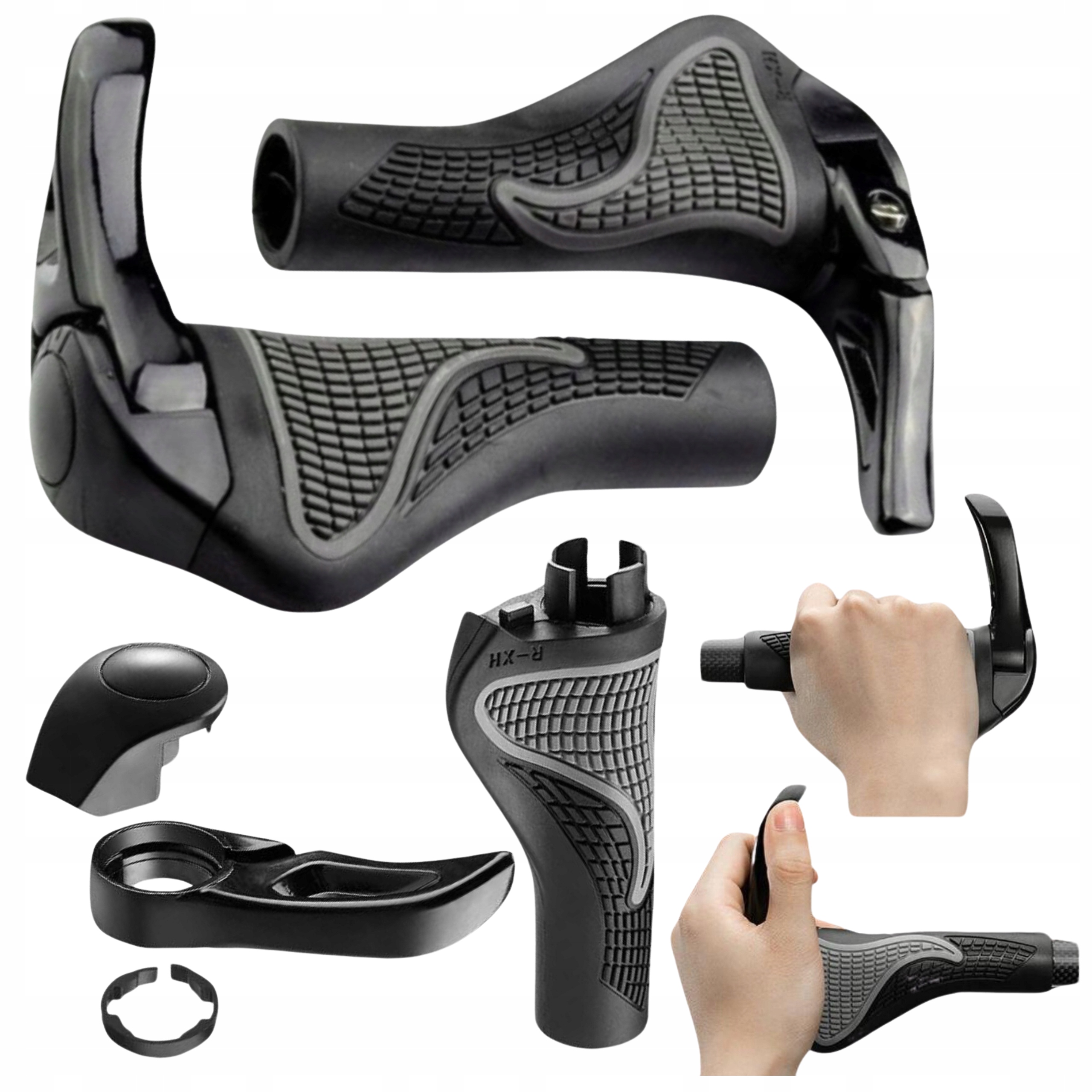 Chwyty na rower ROGI GRIPY ROWEROWE RĄCZKI DO KIEROWNICY Z ROGAMI SZARE ...