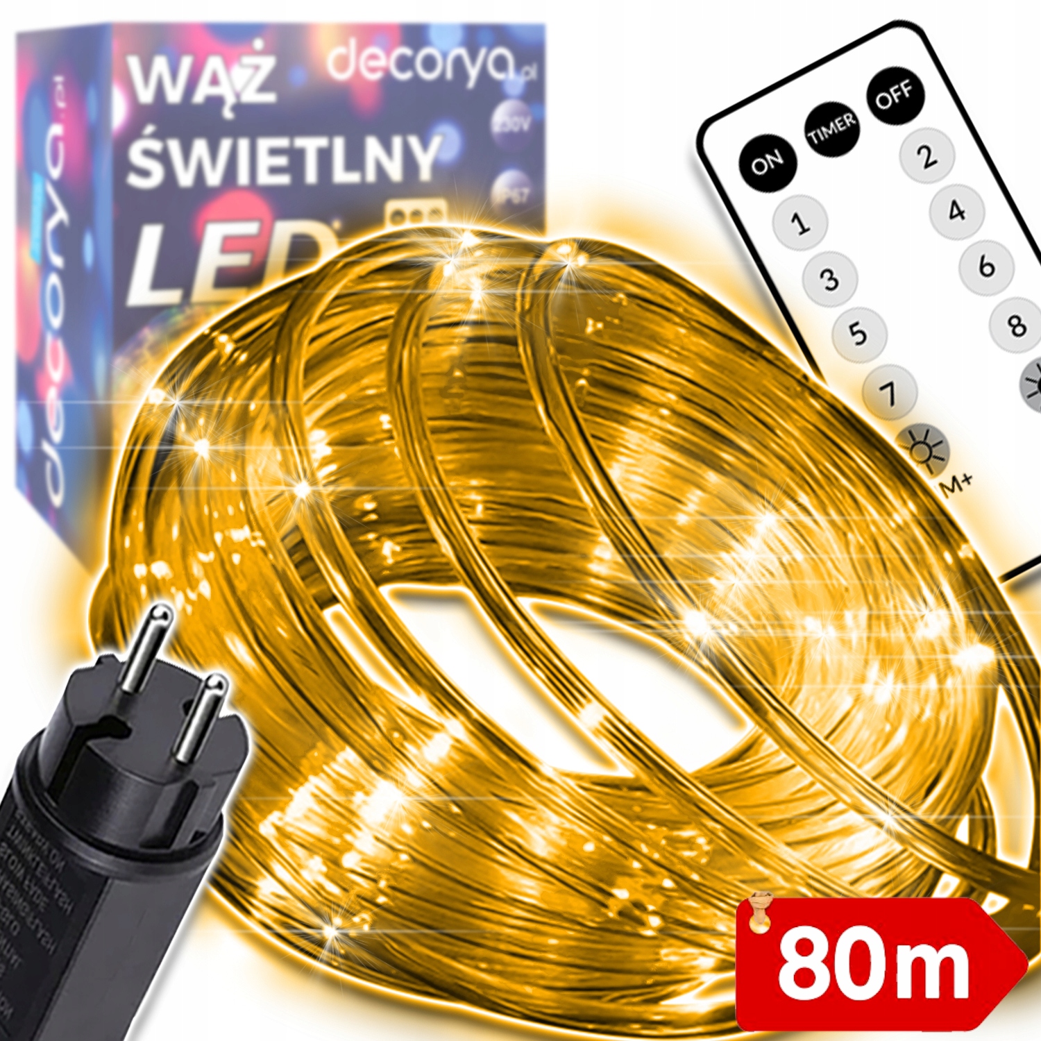 Led Ozdobná Hadička 80 M Pro Propojení, Bezdrátové Dálkové Ovládání, Bílá, Teplá Barva