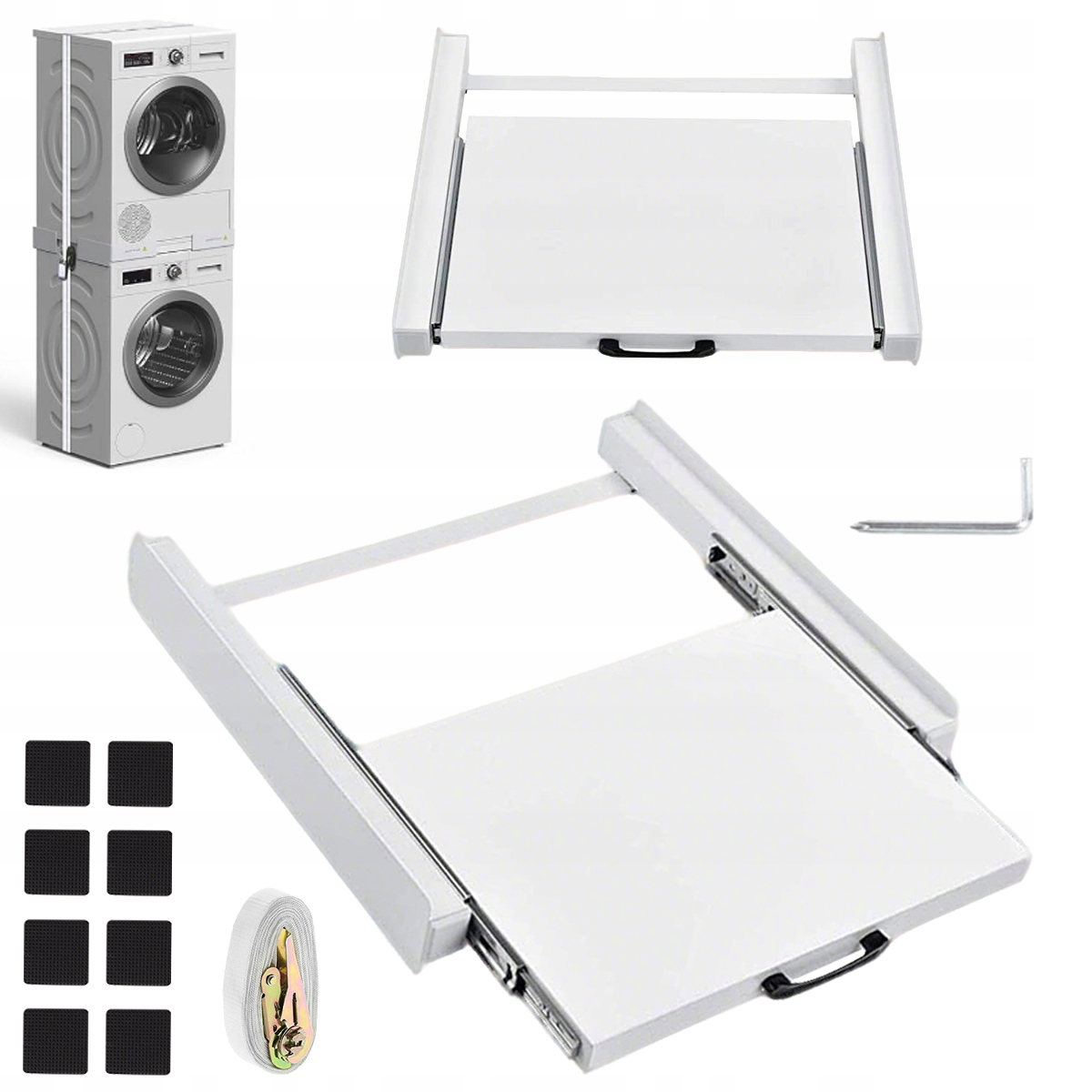 Uniwersalny łącznik do pralki i suszarki paskiem na ramię i wysuwaną półką