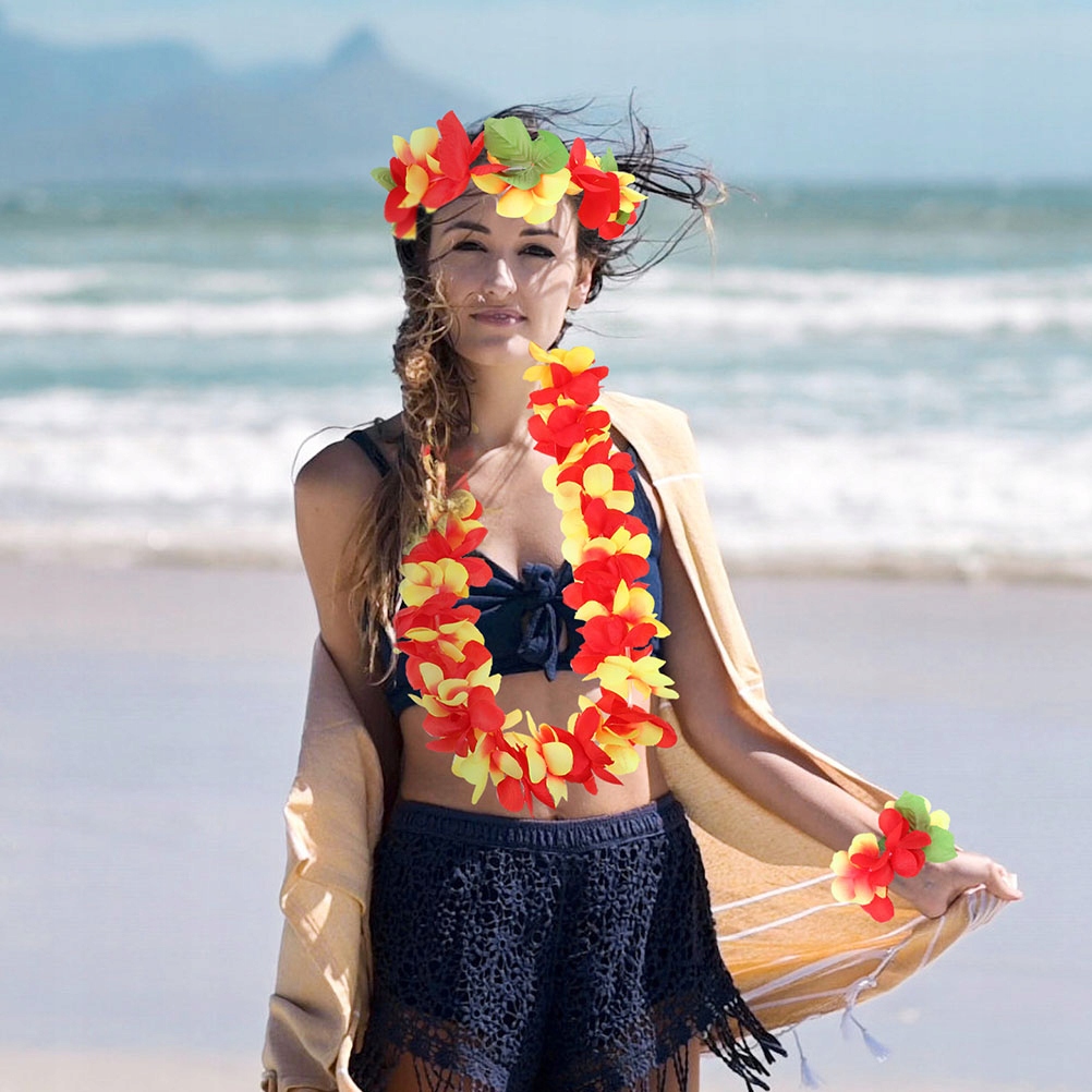 ZESTAW HAWAJSKI LEIS NASZYJNIKI, OPASKI NA GŁOWĘ I BRANSOLETKI Marka bez marki