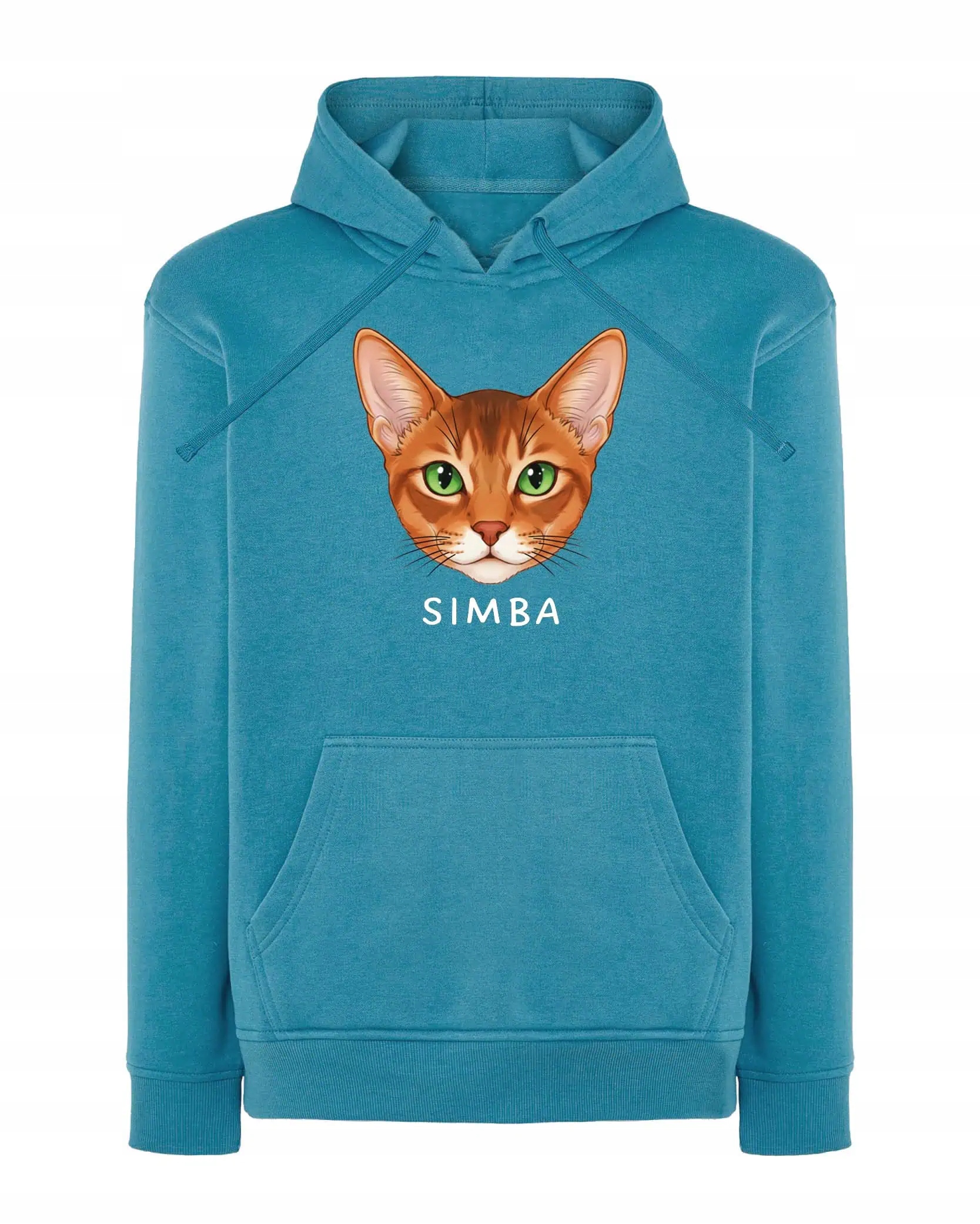 Mikina s kapucí Habešská personalizovaná kočka Pupil Světle modrá M