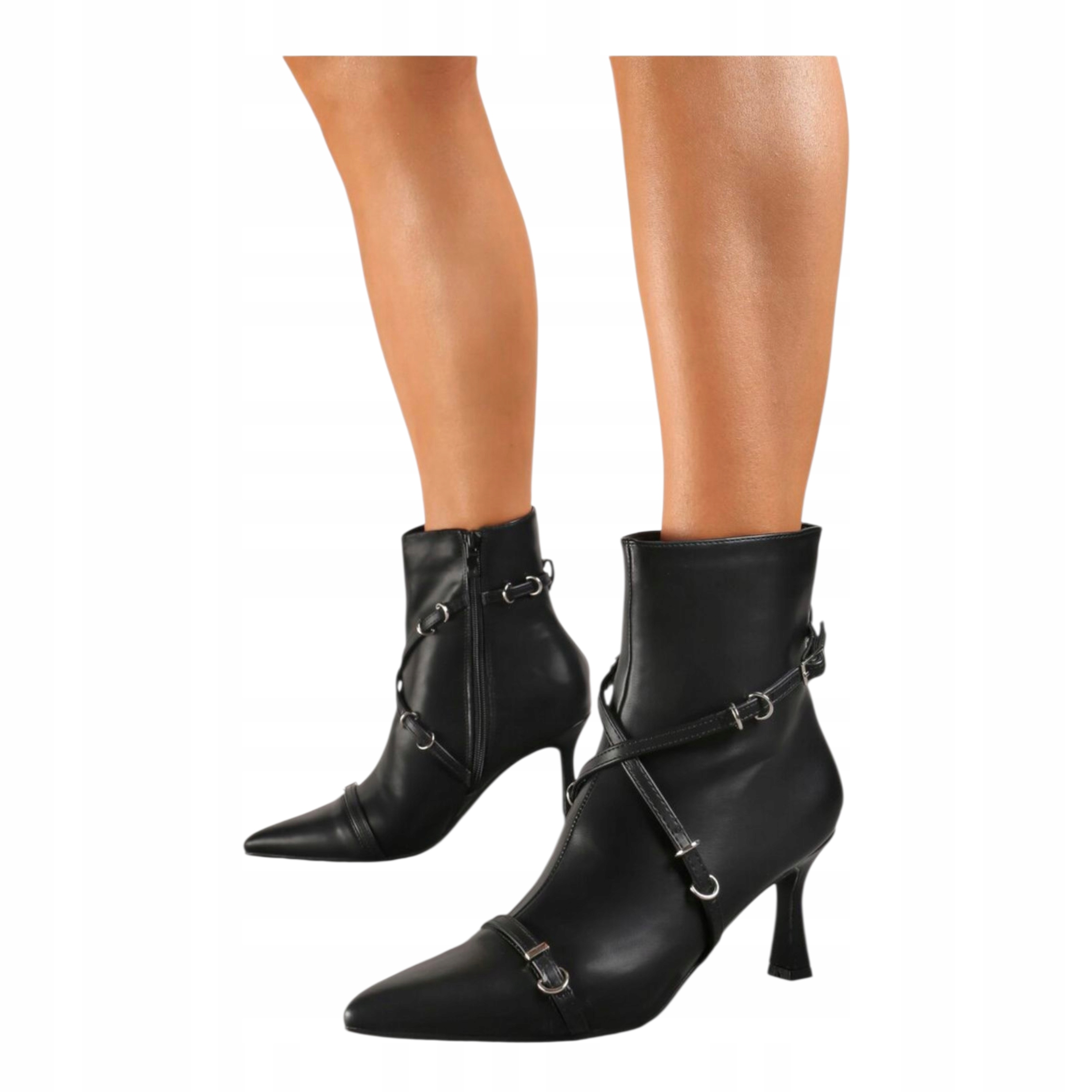 Dámské kožené Kotníkové Boty na podpatku Elegantní na zip Černé 37