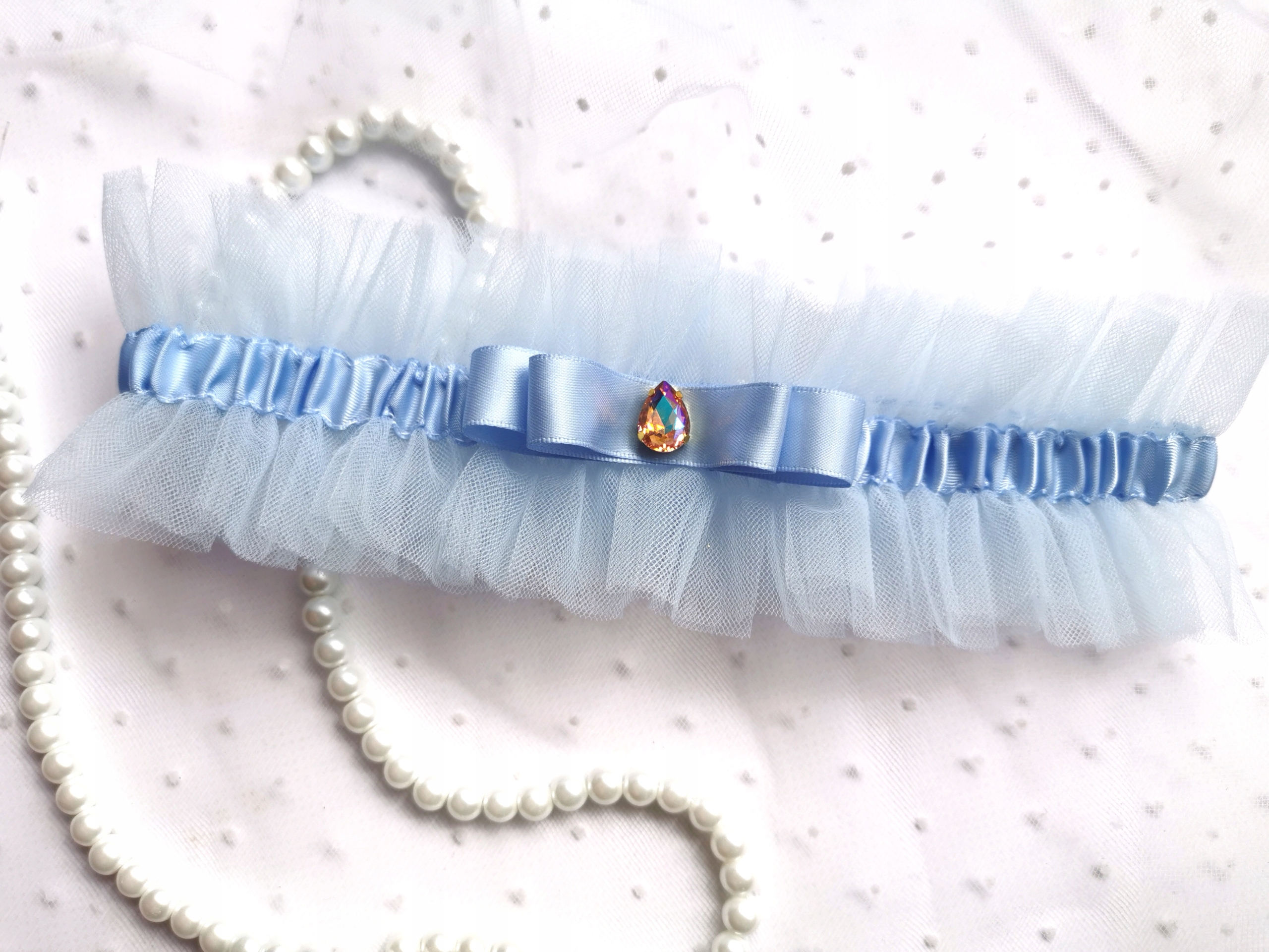 

Podwiązka ślub M tiulowa bluebird błękit