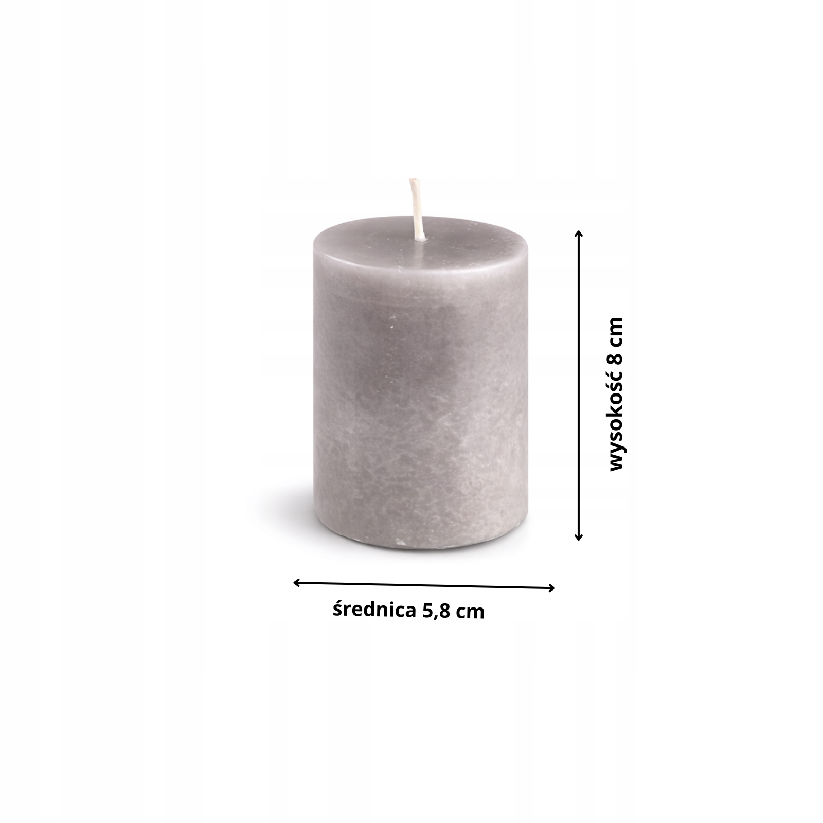 Świece walec szare–komplet 4 szt.,klasyczne,8 cm,Ø 5,8 cm, czas palenia 24h