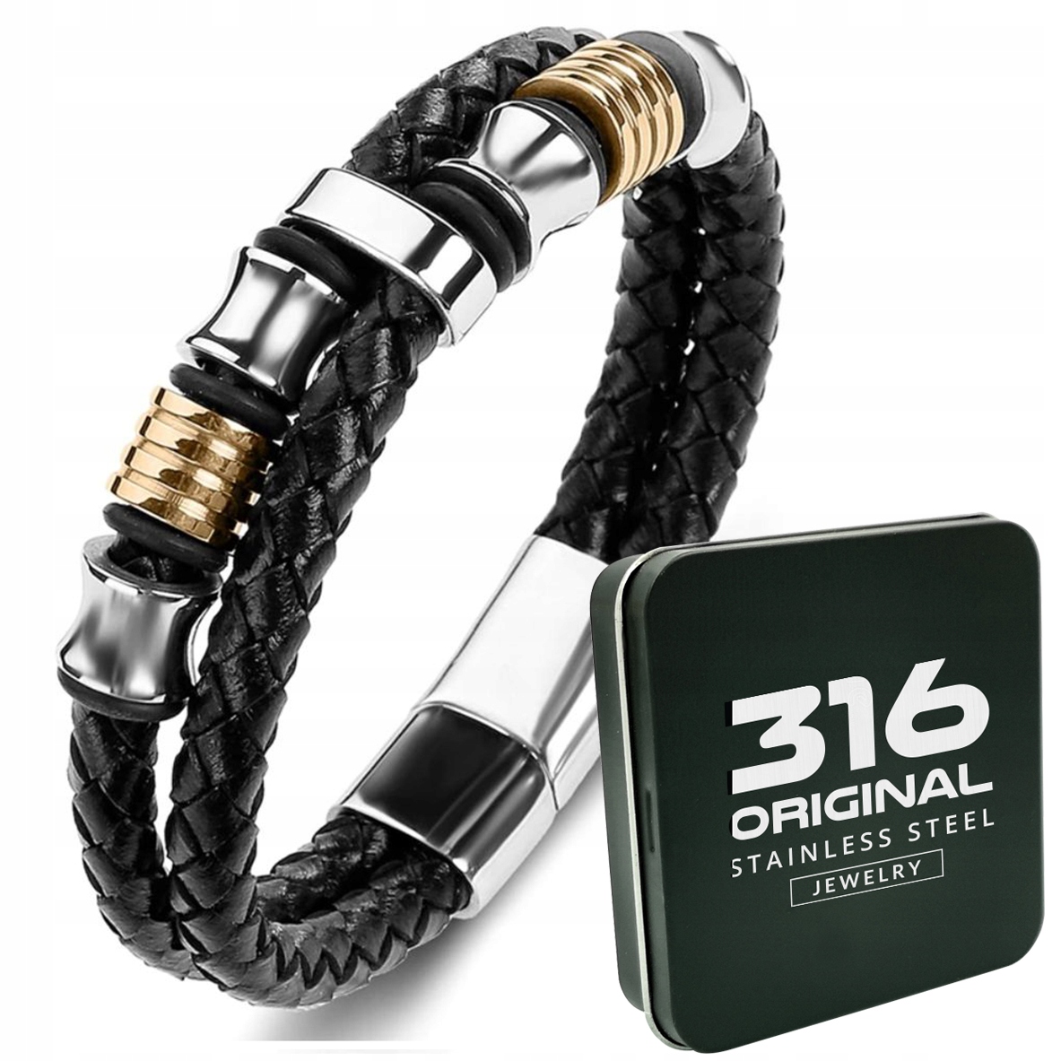 

Bransoleta Skóra Naturalna + Stal 316L 22 CM