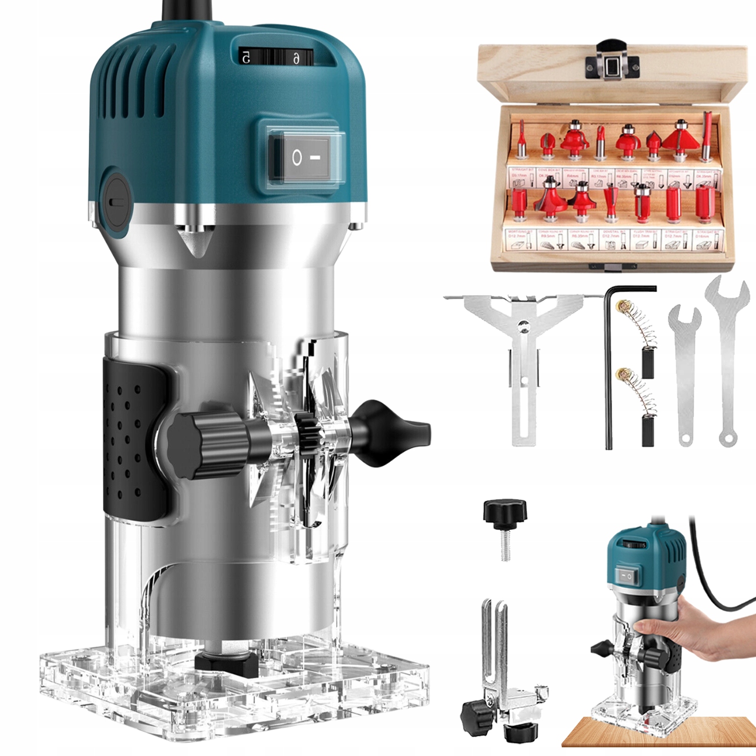 Hornovřetenová Frézka Na Dřevo 30000R/MIN Řezačka 800W 15x Frézy