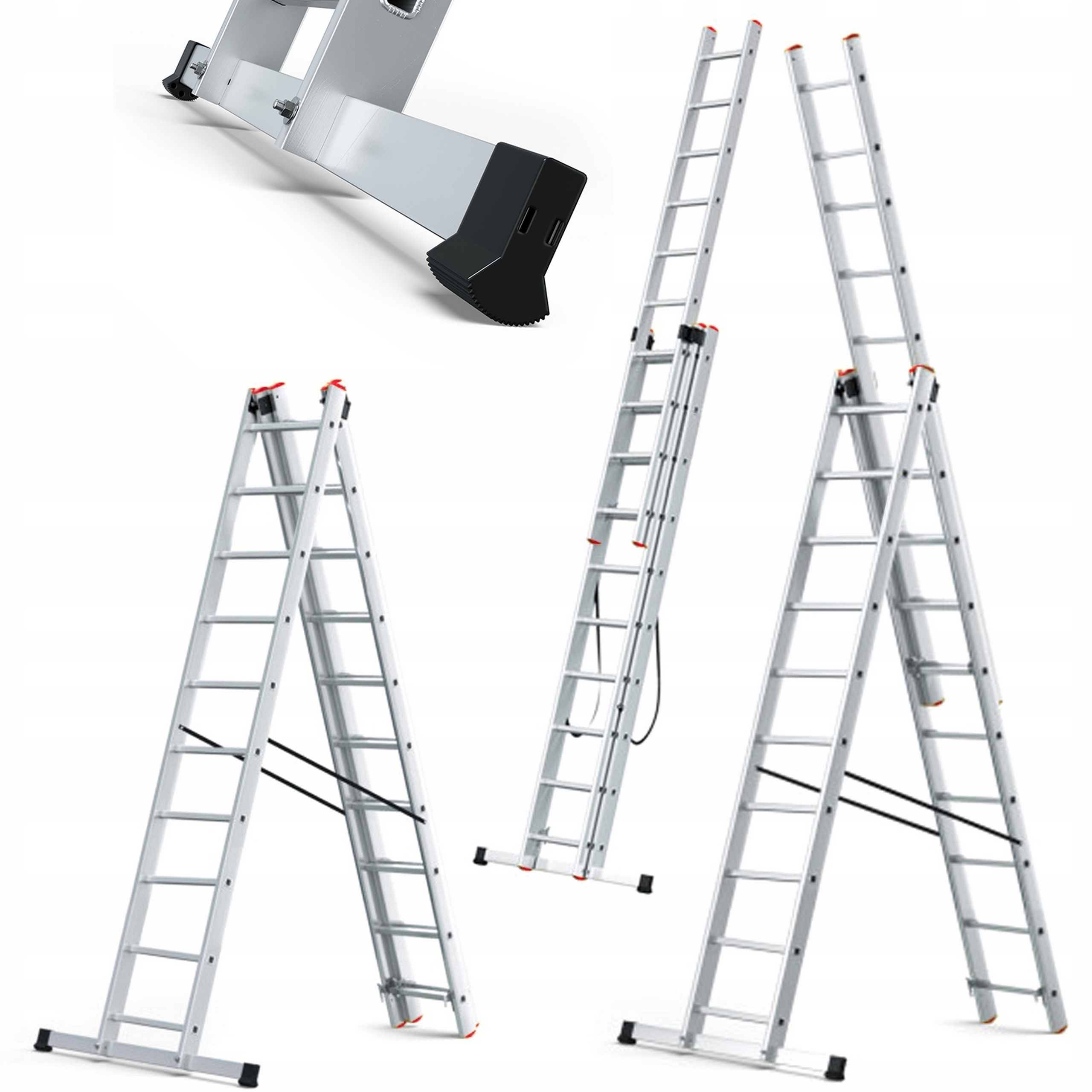 Premium Žebřík Higher 631 cm hliníkový, multifunkční, 3x10 na schody taška