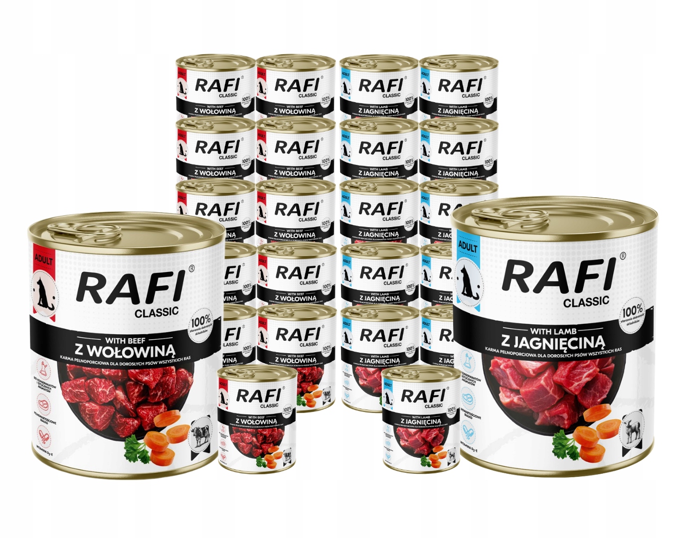 Vlhké krmivo pro psy Rafi Classic MIX 24x800 g Hovězí a jehněčí maso