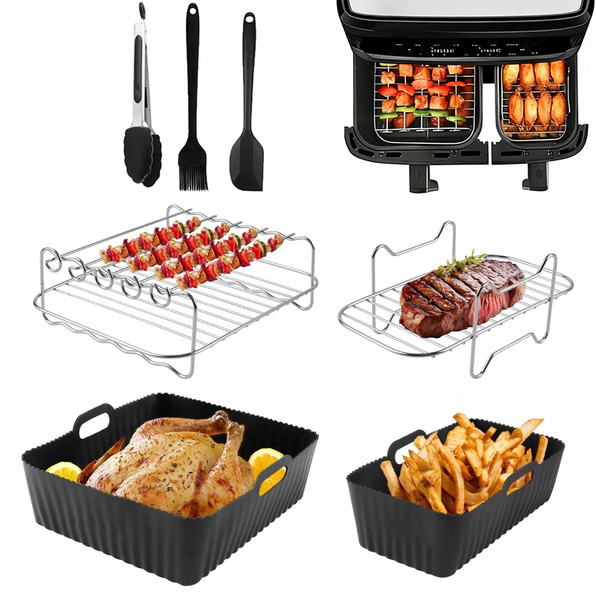 12x Akcesoria Do Airfryer Dual Basket Fry 5,2 3,1 L Ruszt Foremki