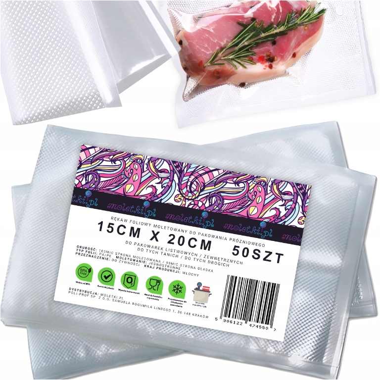 Worki Próżniowe Moletowane Woreczki Do Pakowania Próżniowego 15x20cm 50szt