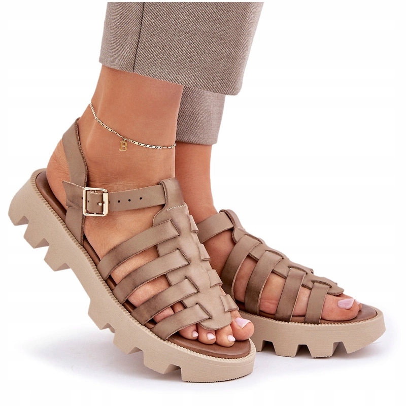 Dámské Sandály Z Přírodní Kůže S Páskem Zazoo 3695 Béžové 36