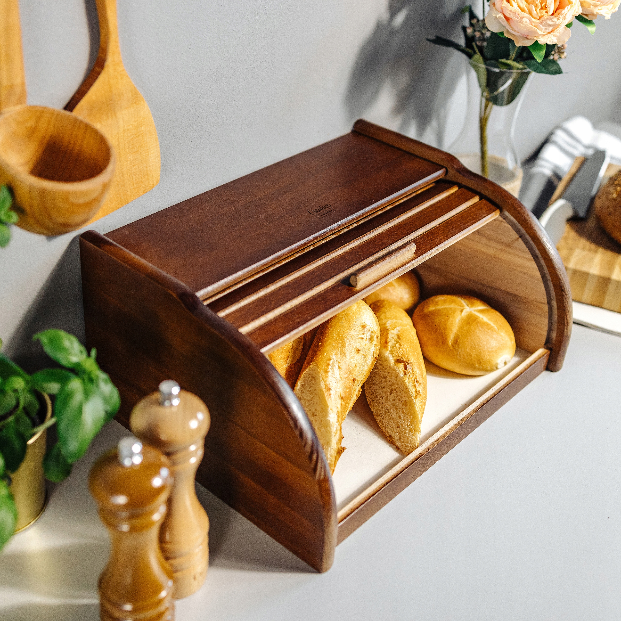 Drewniany chlebak pojemnik na chleb brązowy duży Marka Creative Home