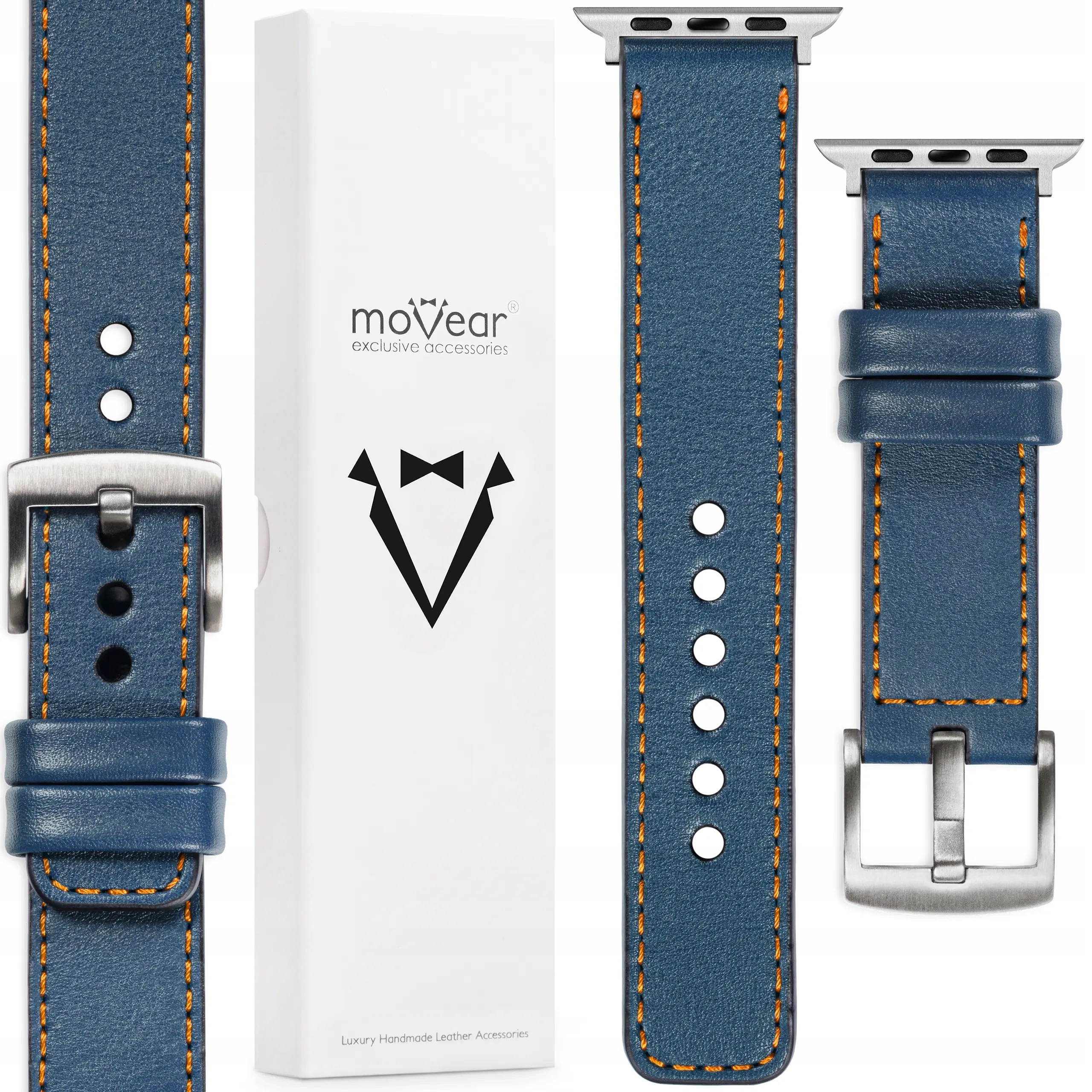 Kožený řemínek pro Apple Watch Ultra 10 9 8 7 6 5 Se Polský modrý