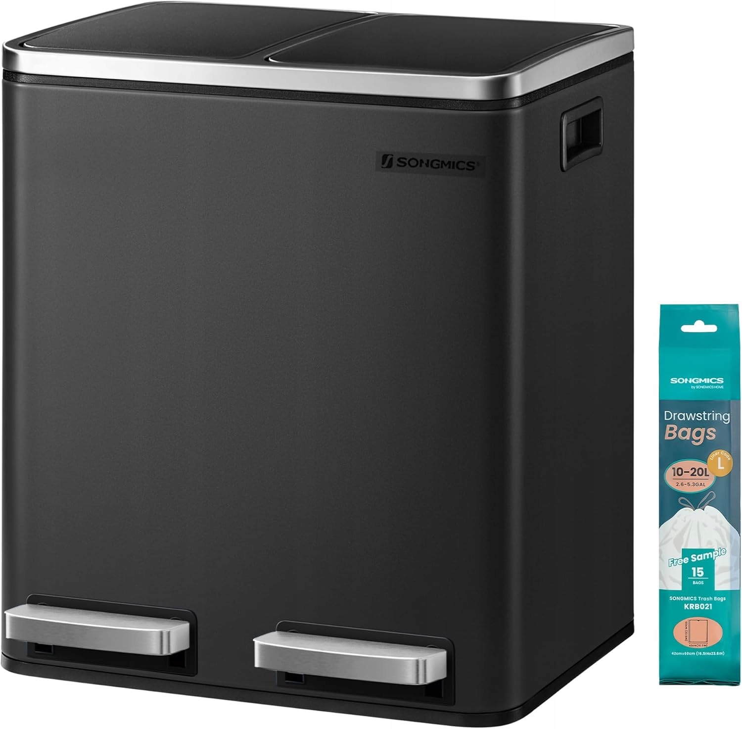 Levně Odpadkový Koš Songmics 2X15L Segregace Pedál Tiché Zavírání Premium