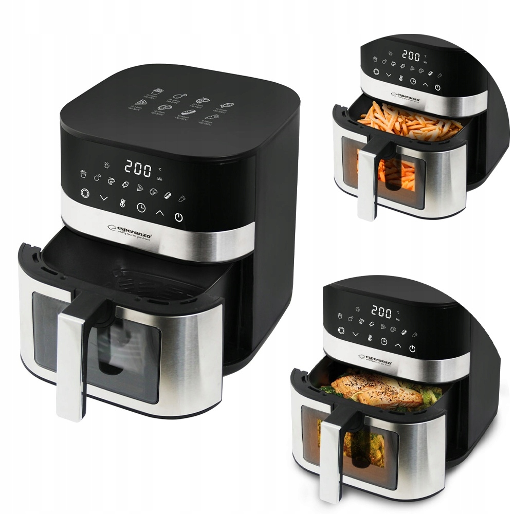 Frytkownica Beztłuszczowa Airfryer 5L 1400W Pojemna Czarna Mocna 8 Trybów