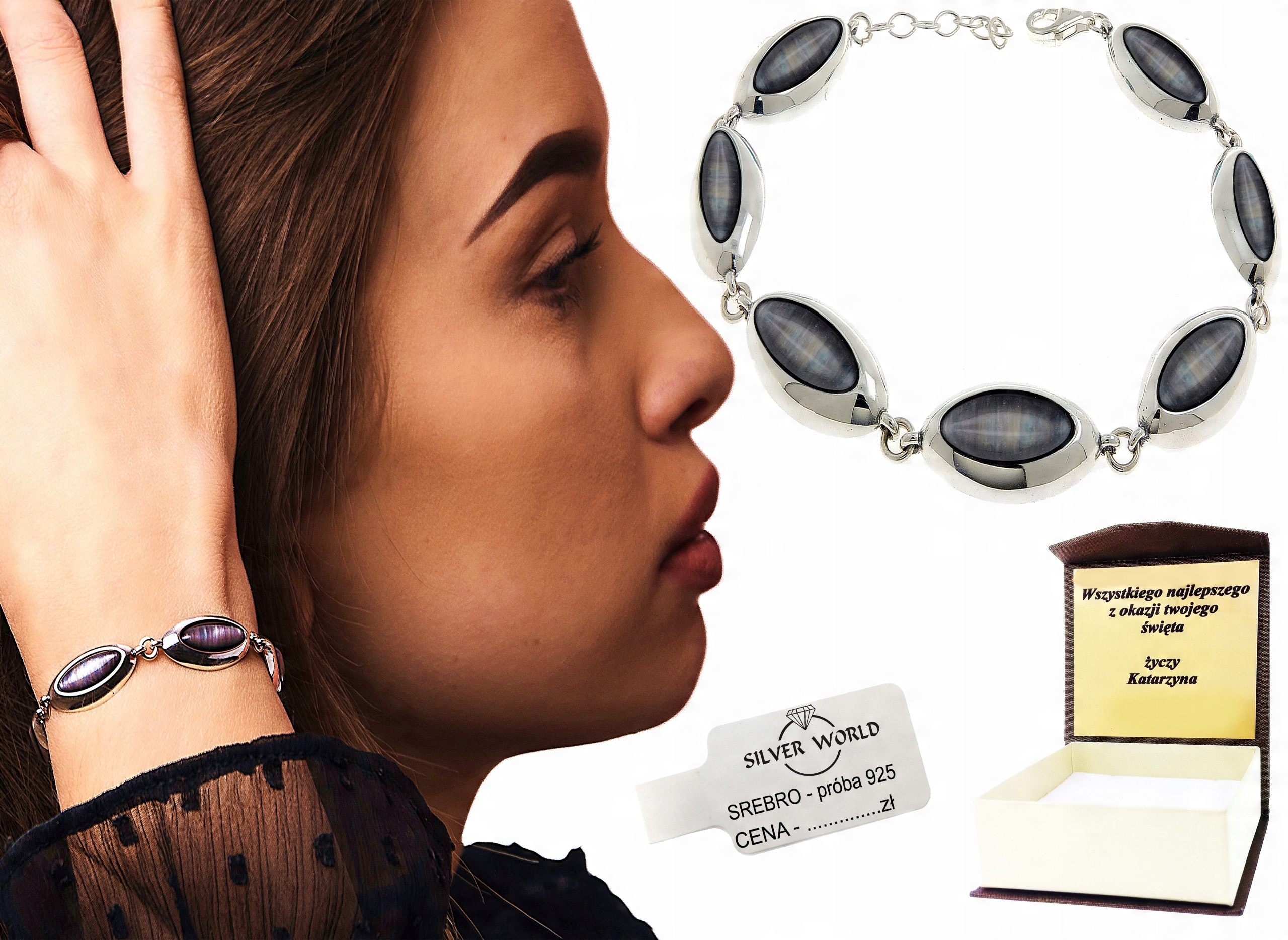 

Elegancka Bransoletka Srebrna 925 + Grawer Hematyt