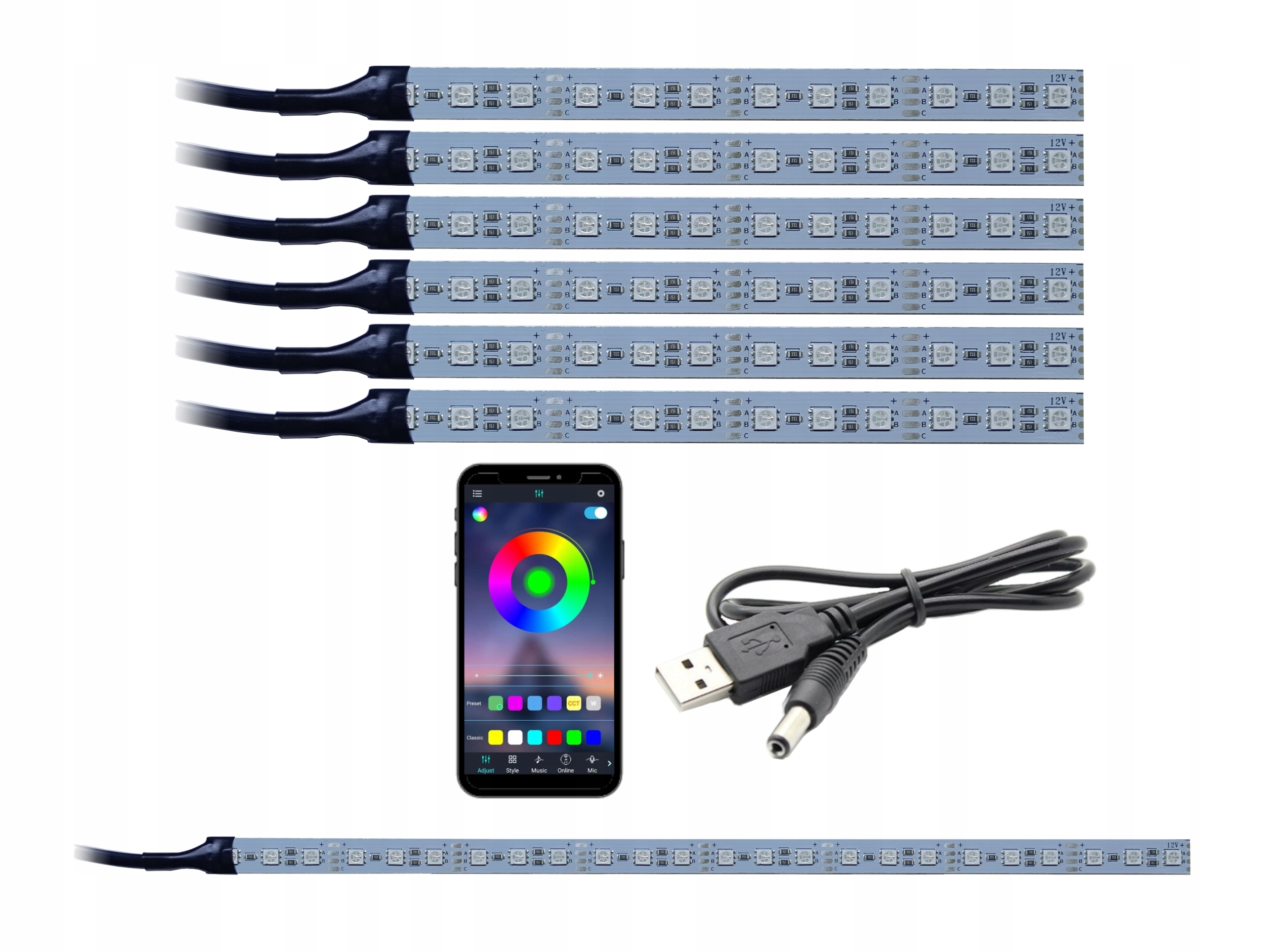 

Oświetlenie Rgb 6x12LED +bagażnik Bluetooth Usb 5V