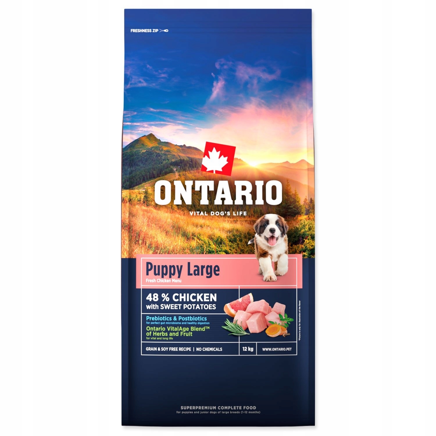 Ontario New 12kg karma dla szczeniąt Puppy Junior Large Chicken