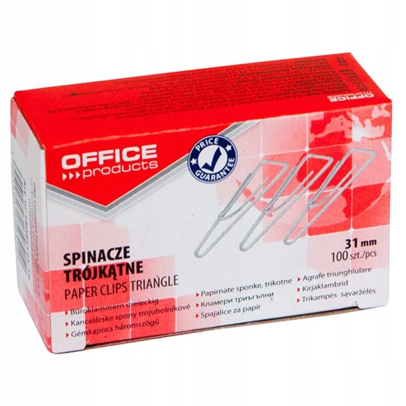 SPINACZE BIUROWE DO PAPIERU TRÓJKĄTNE OFFICE PRODUCTS 31MM 100SZT