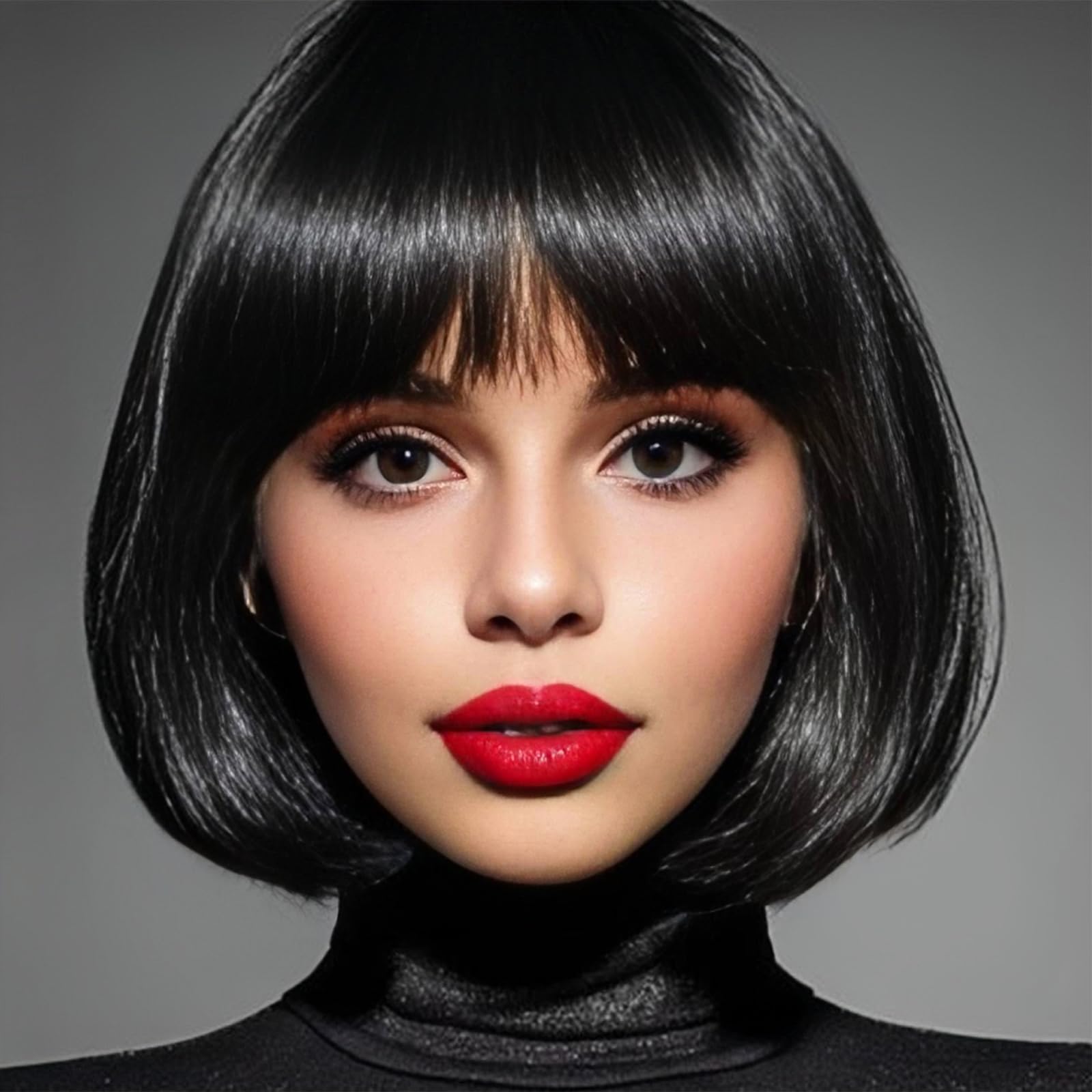 Luxiremi Dámská paruka 12 palců Syntetická Krátká Černá s Cosplay Hřívou