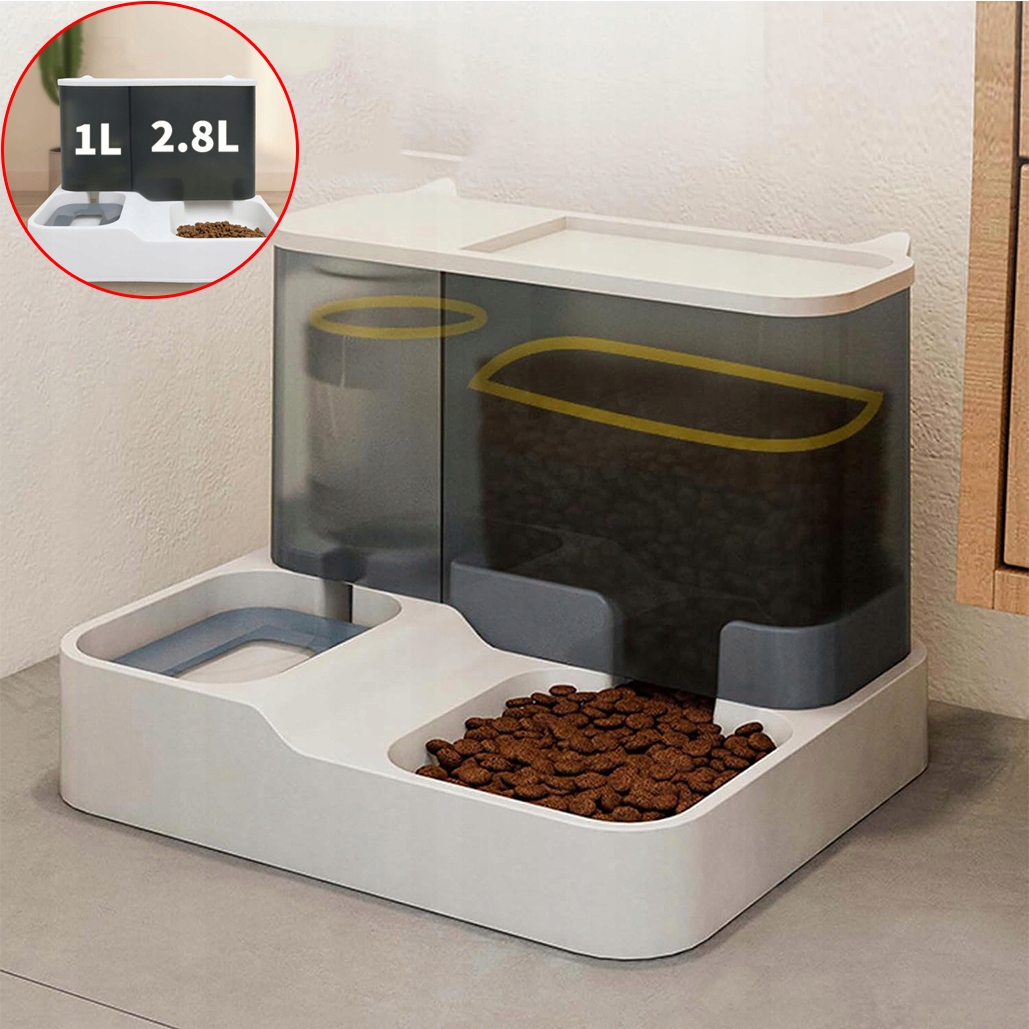 Levně Automatický Podavač Krmiva A Vody Miska Pro Kočky 2,8 L+1 L Šedá