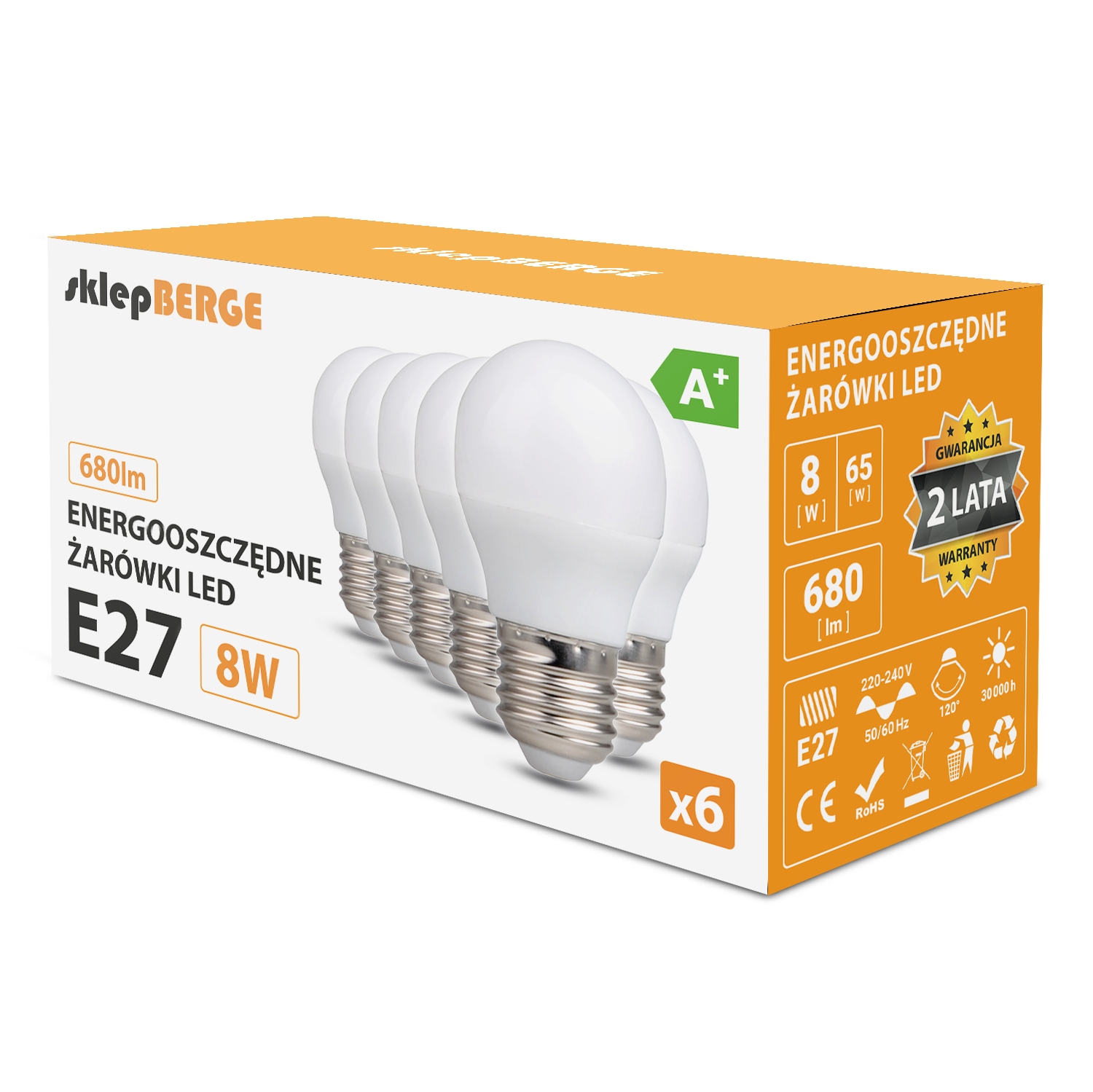 

6x Żarówka Led E27 G45 8W=70W 3 Barwy Berge