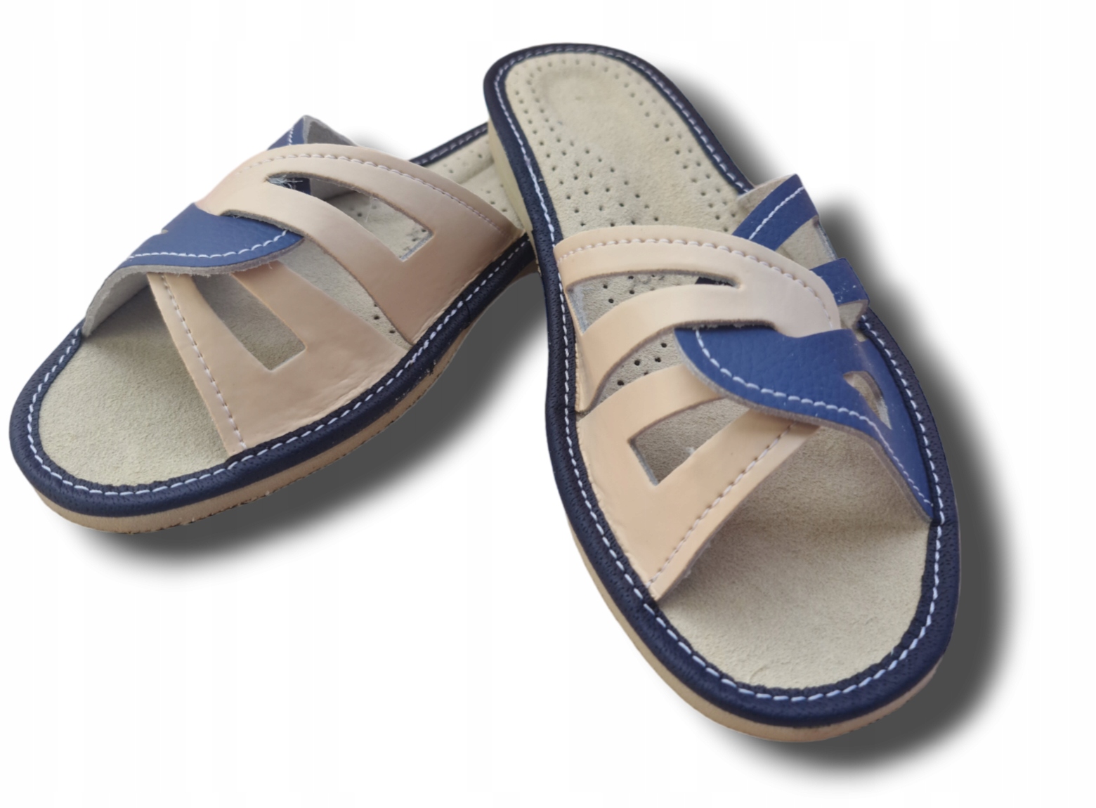 Pantofle Klapki Laczki Damskie Skórzane Rozmiar 40 Granatowe Rozmiary 36-41 Rozmiar 40