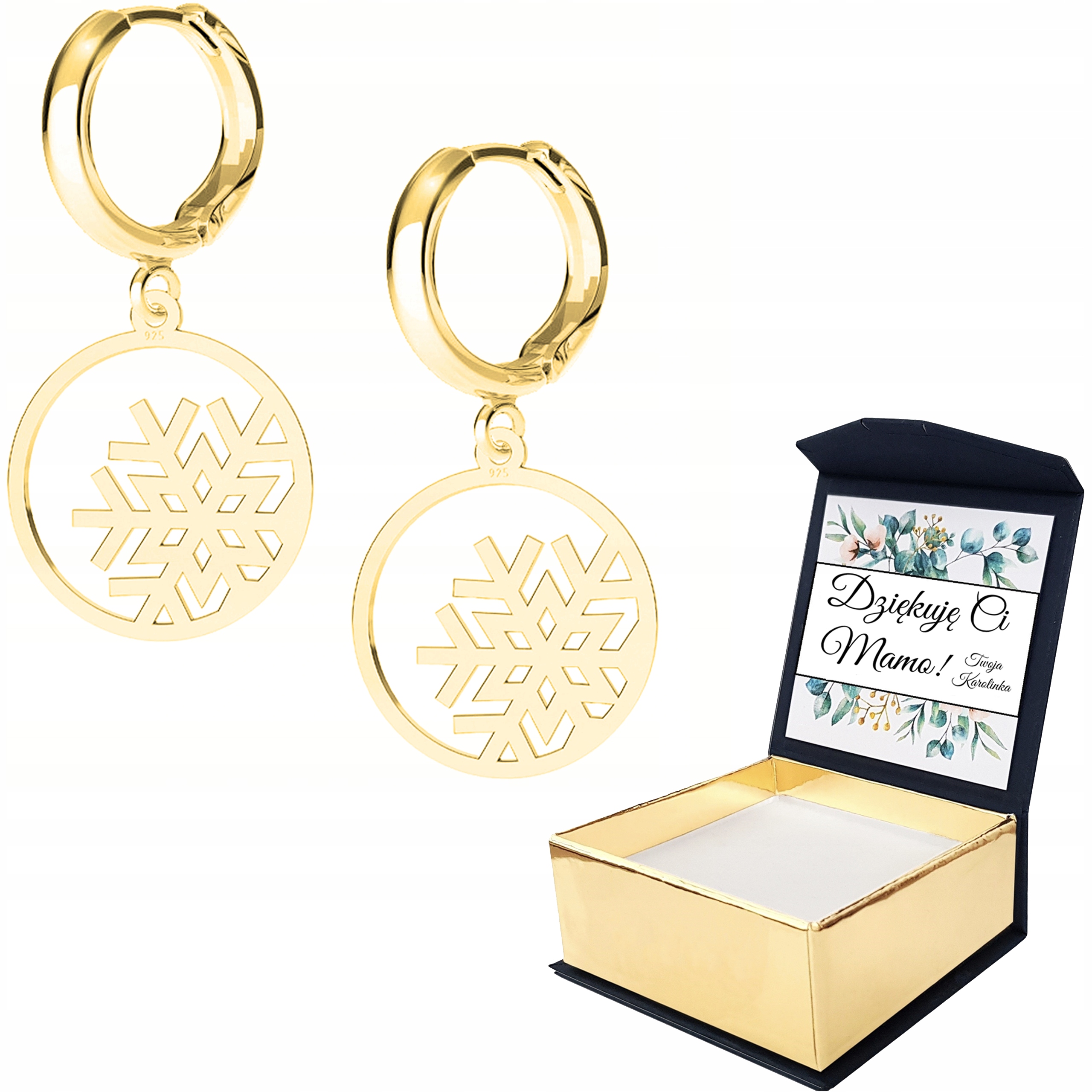 Náušnice zlaté Sněhová vločka 925 Vlastní Potisk