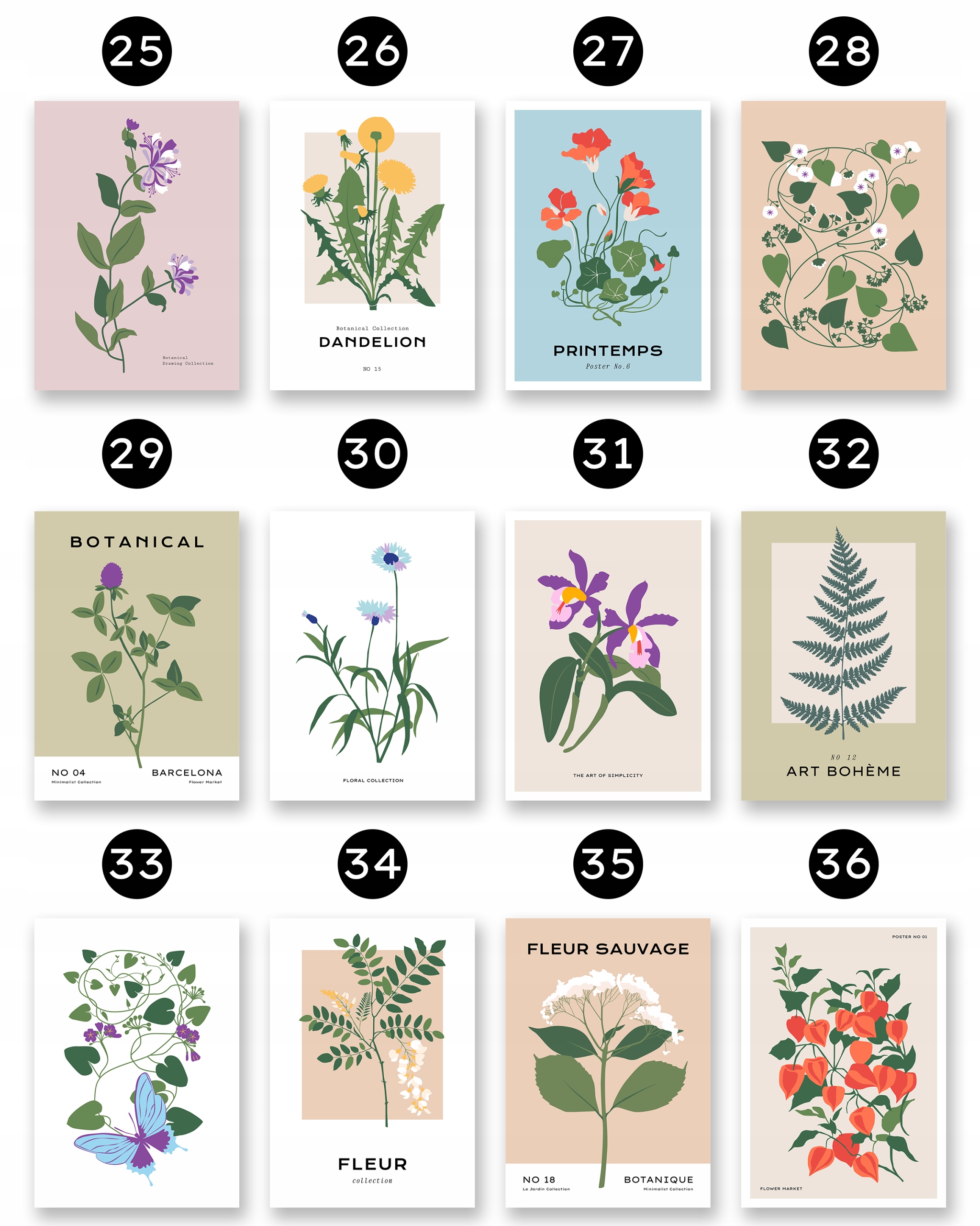 PLAKATY NATURA KWIATY ZESTAW 3 PLAKATÓW OBRAZ A3 Szerokość produktu 29.7 cm