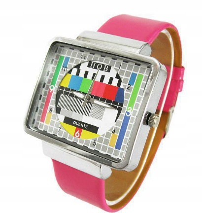 Prostokątny zegarek koniec programu TV - Różowy