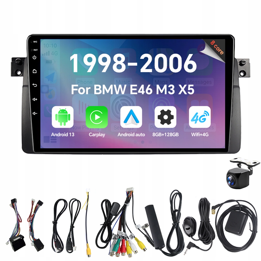 Autorádio Eunavi 2Din s Androidem 13 a 13" pro Bmw E46 M3 X5 1998-2006, CarPlay 8G