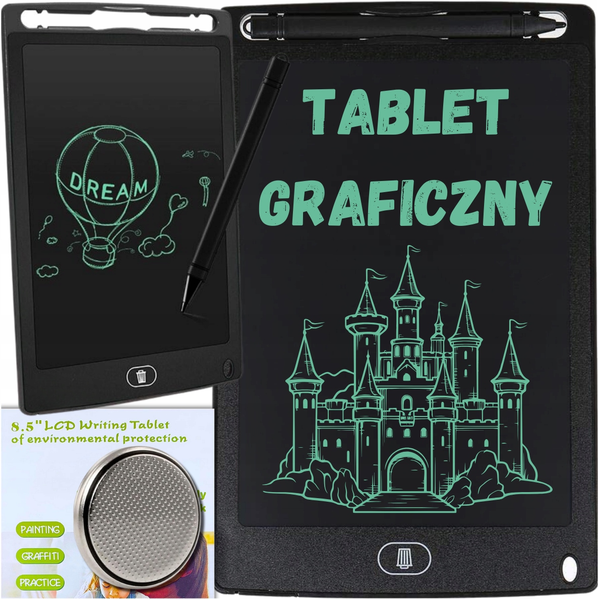 TABLET GRAFICZNY 8,5 CALA DO RYSOWANIA ZNIKOPIS TABLICA CZARNY NA PREZENT