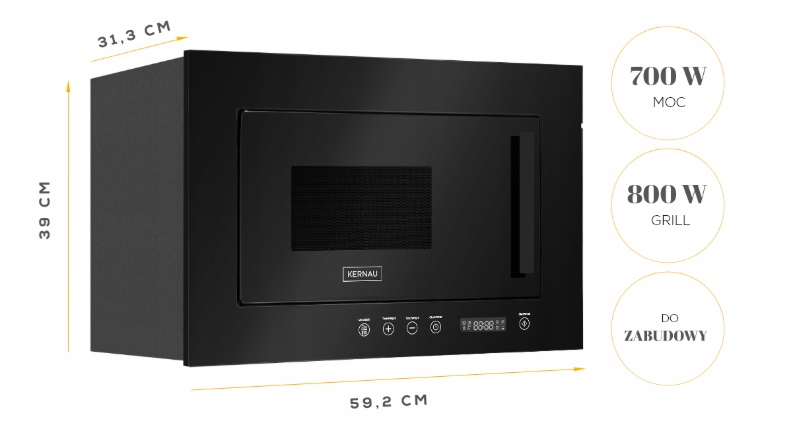 Kuchenka Mikrofalowa Do Zabudowy Kernau Kmo 204.1 Gb 700W 20L Slim Wąska