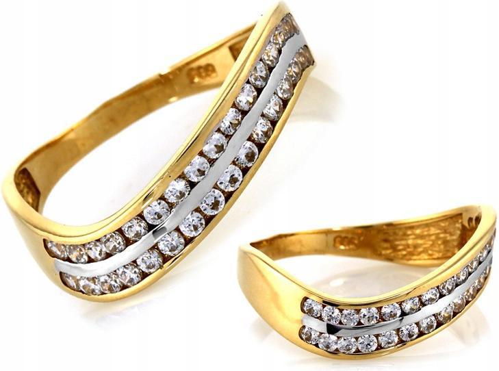 Zlatý Prstýnek 585 vlnový se dvěma řadami bílých zirkonů r17 ze zlata