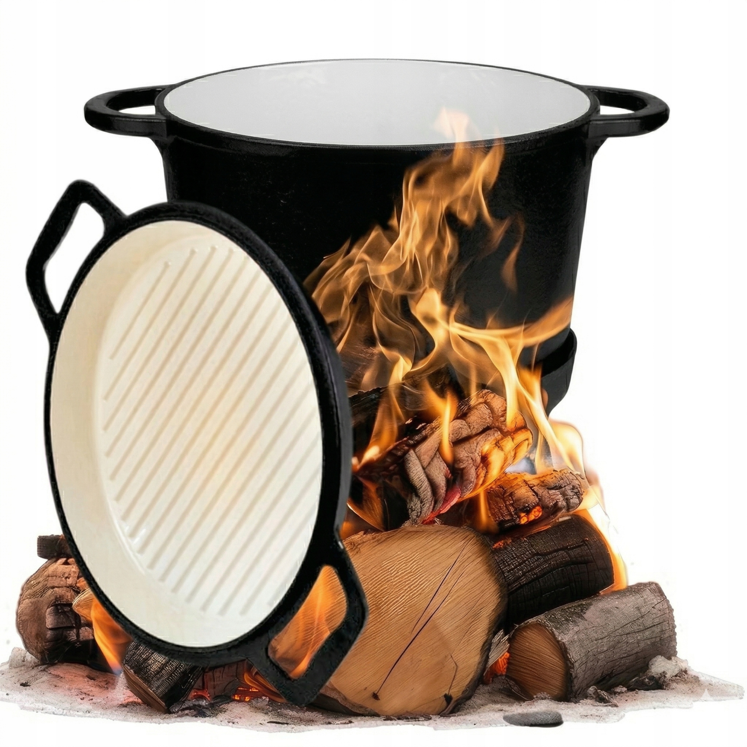 Smaltovaný Litinový Kotlík S Pánví Maďarský Hrnec 8 L Ohniště Gril