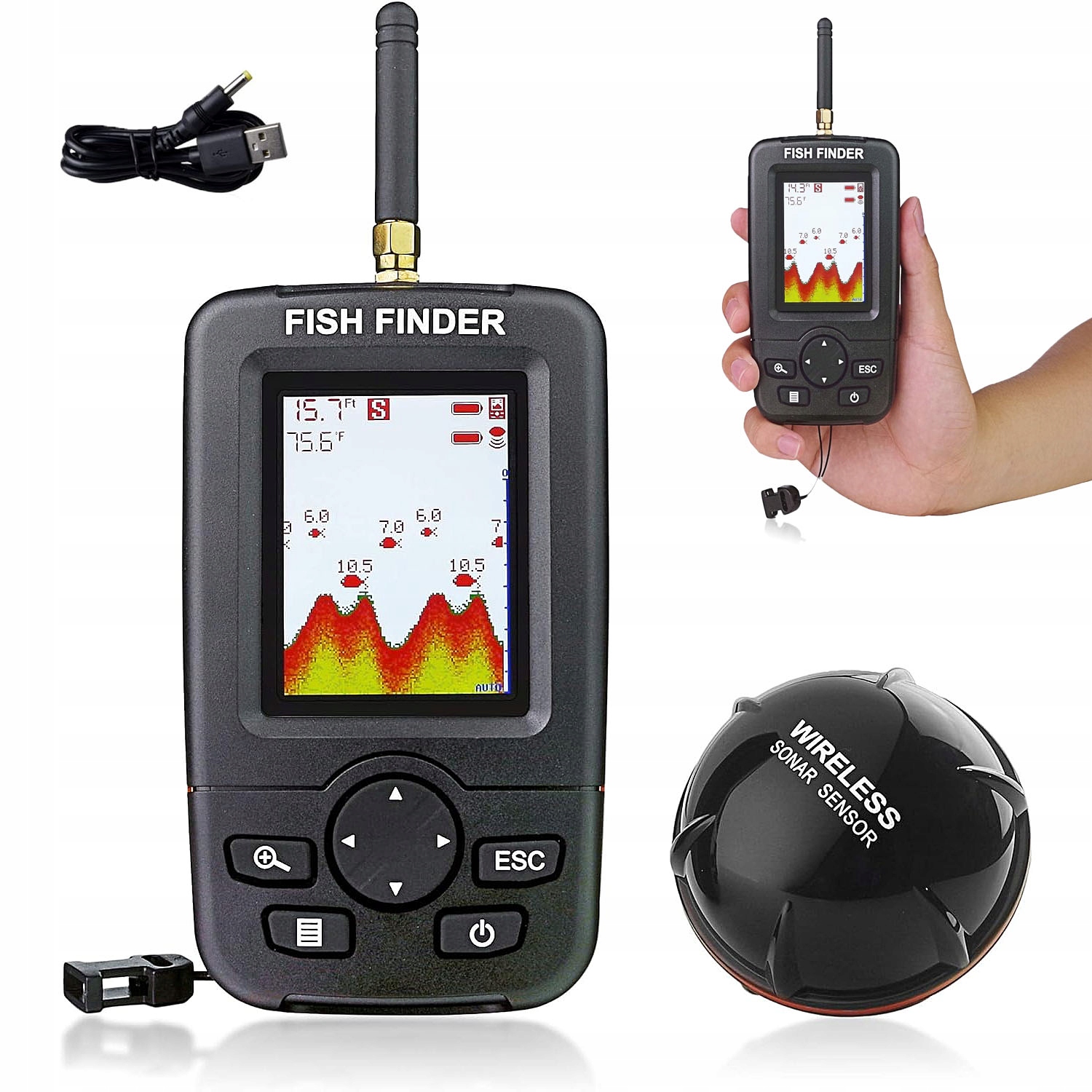 Echosonda Sonar Wędkarska Bezprzewodowa Wykrywacz Ryb 100M