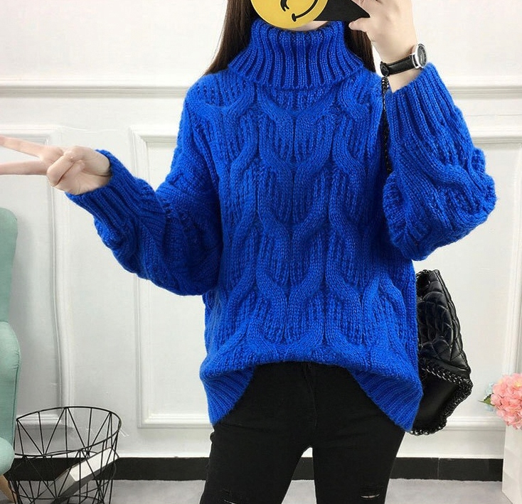 SWETER CIEPŁY MIŁY GRUBY PLECIONY Z GOLF-EM BLUE Model RF-309